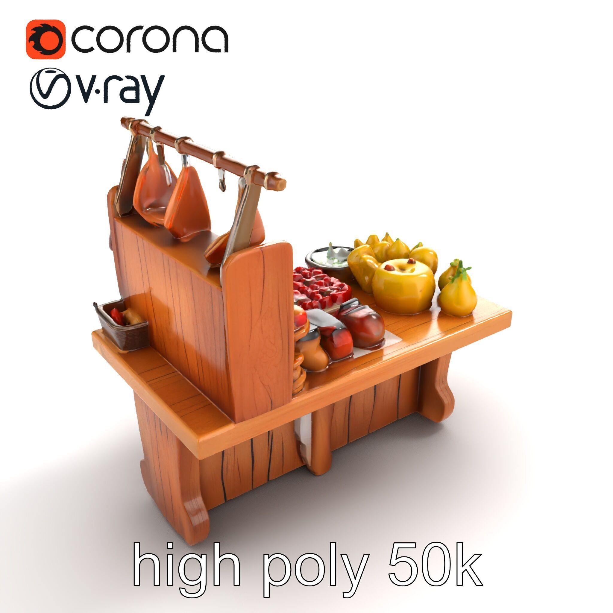 Vintage Rural Market Counter Display model pack Low-poly 3D model_11
