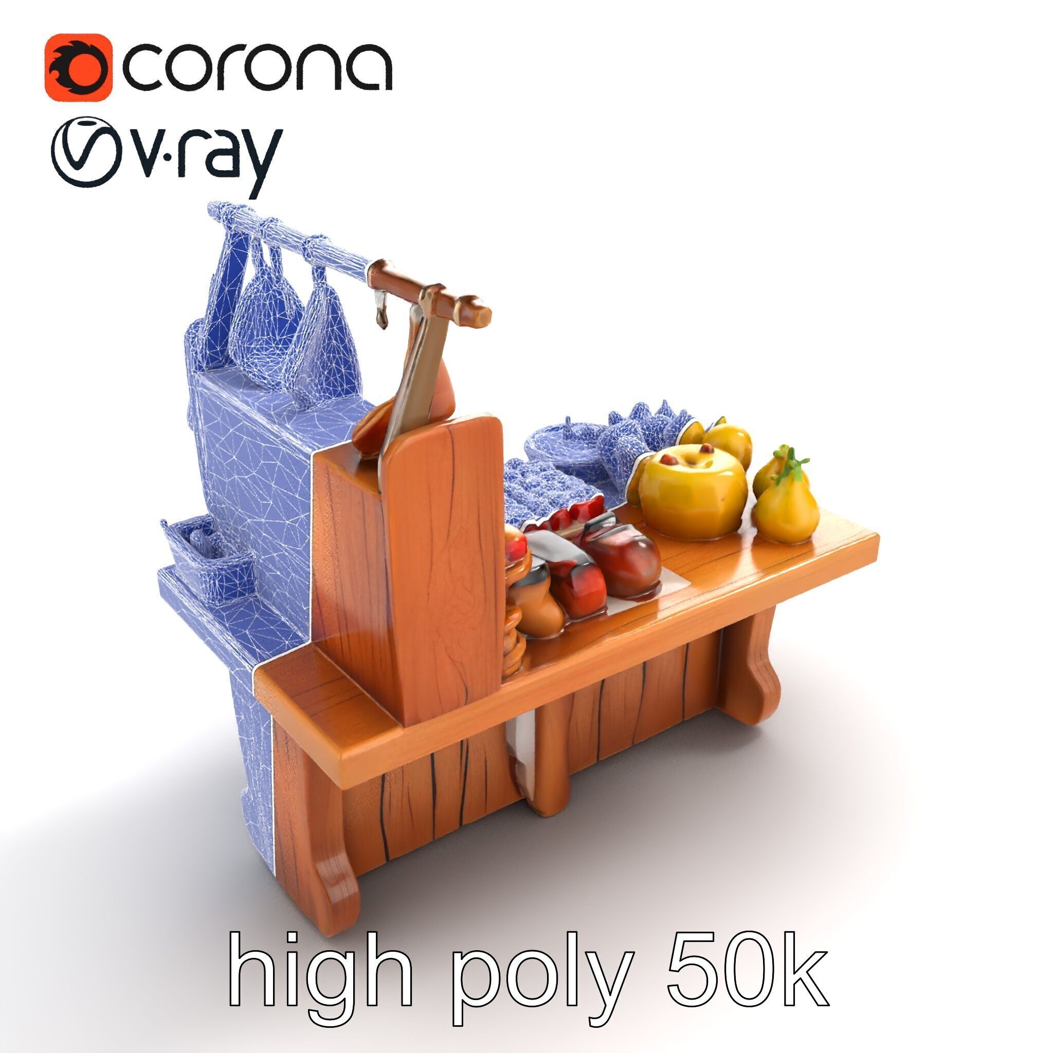 Vintage Rural Market Counter Display model pack Low-poly 3D model_26