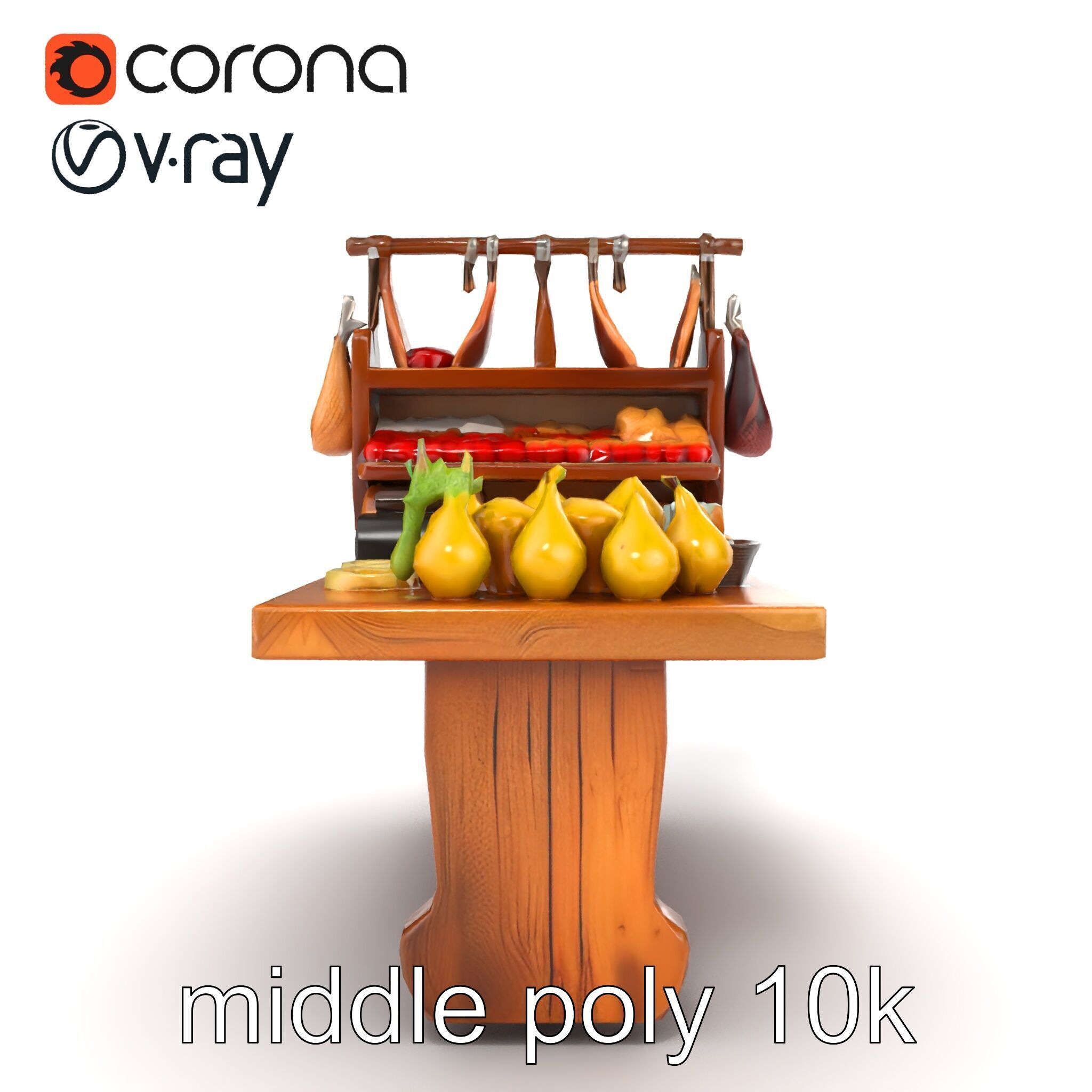 Vintage Rural Market Counter Display model pack Low-poly 3D model_15