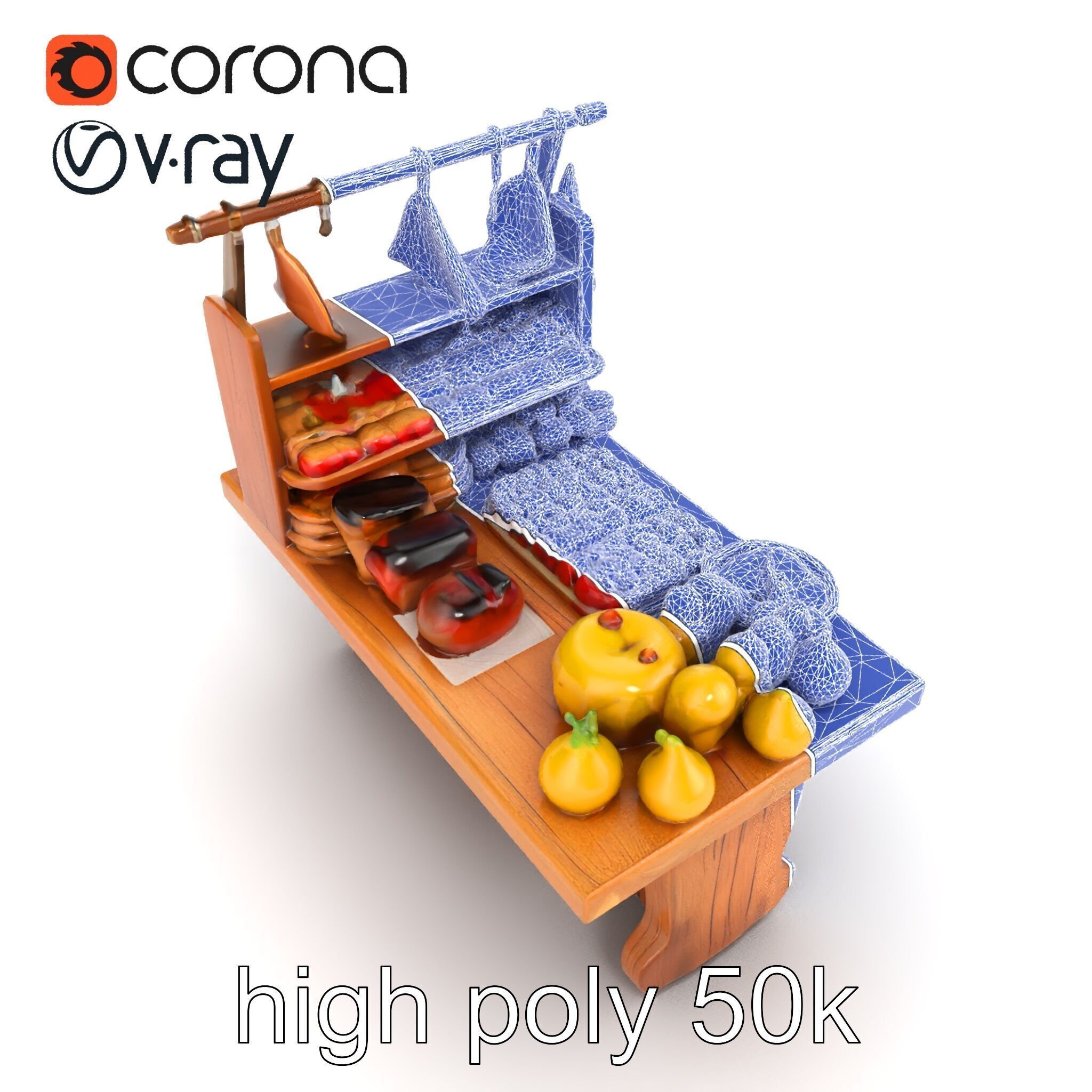 Vintage Rural Market Counter Display model pack Low-poly 3D model_23