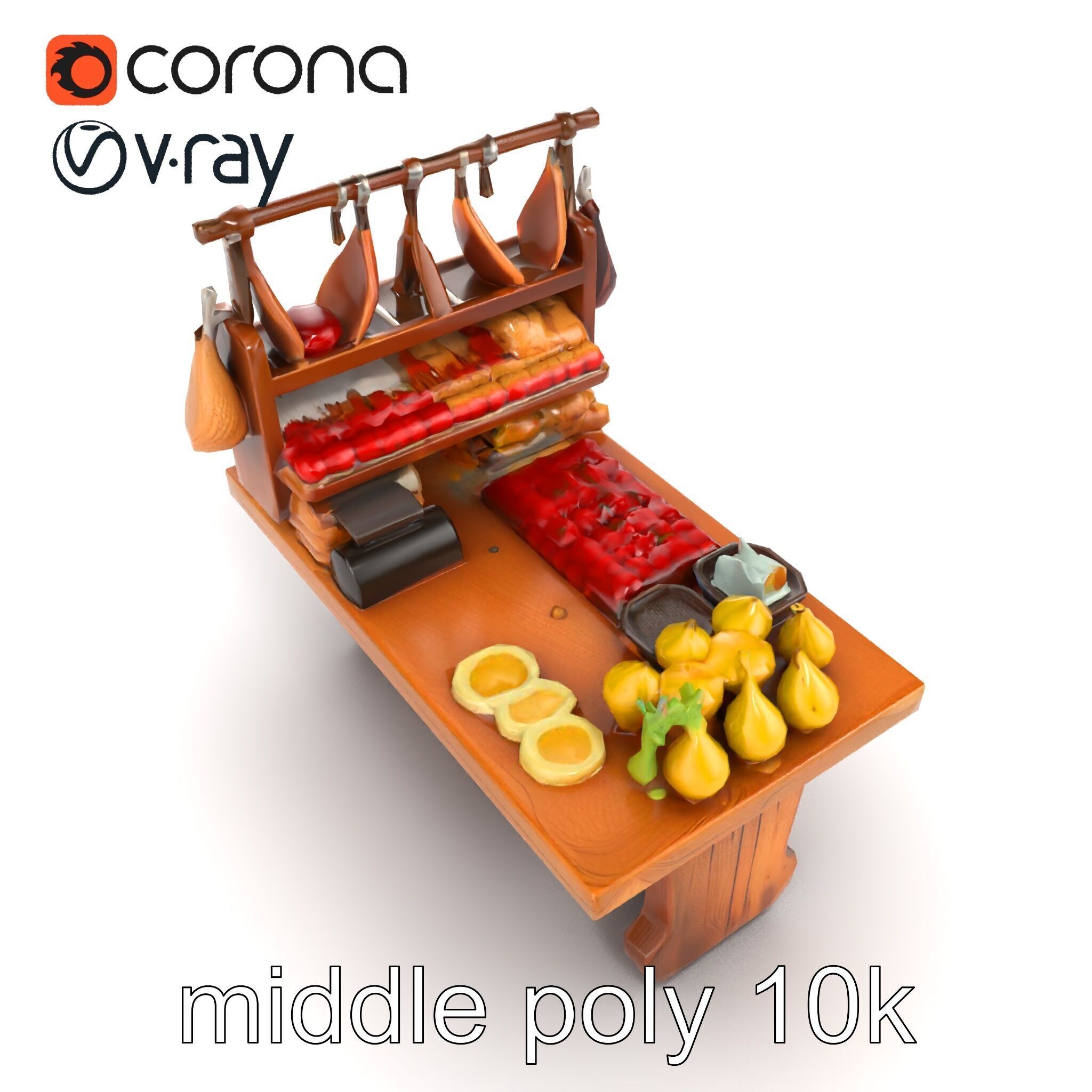 Vintage Rural Market Counter Display model pack Low-poly 3D model_32