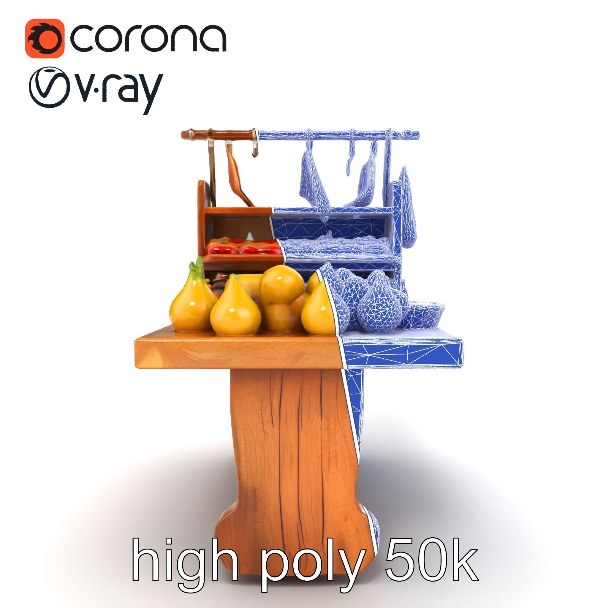 Vintage Rural Market Counter Display model pack Low-poly 3D model_30