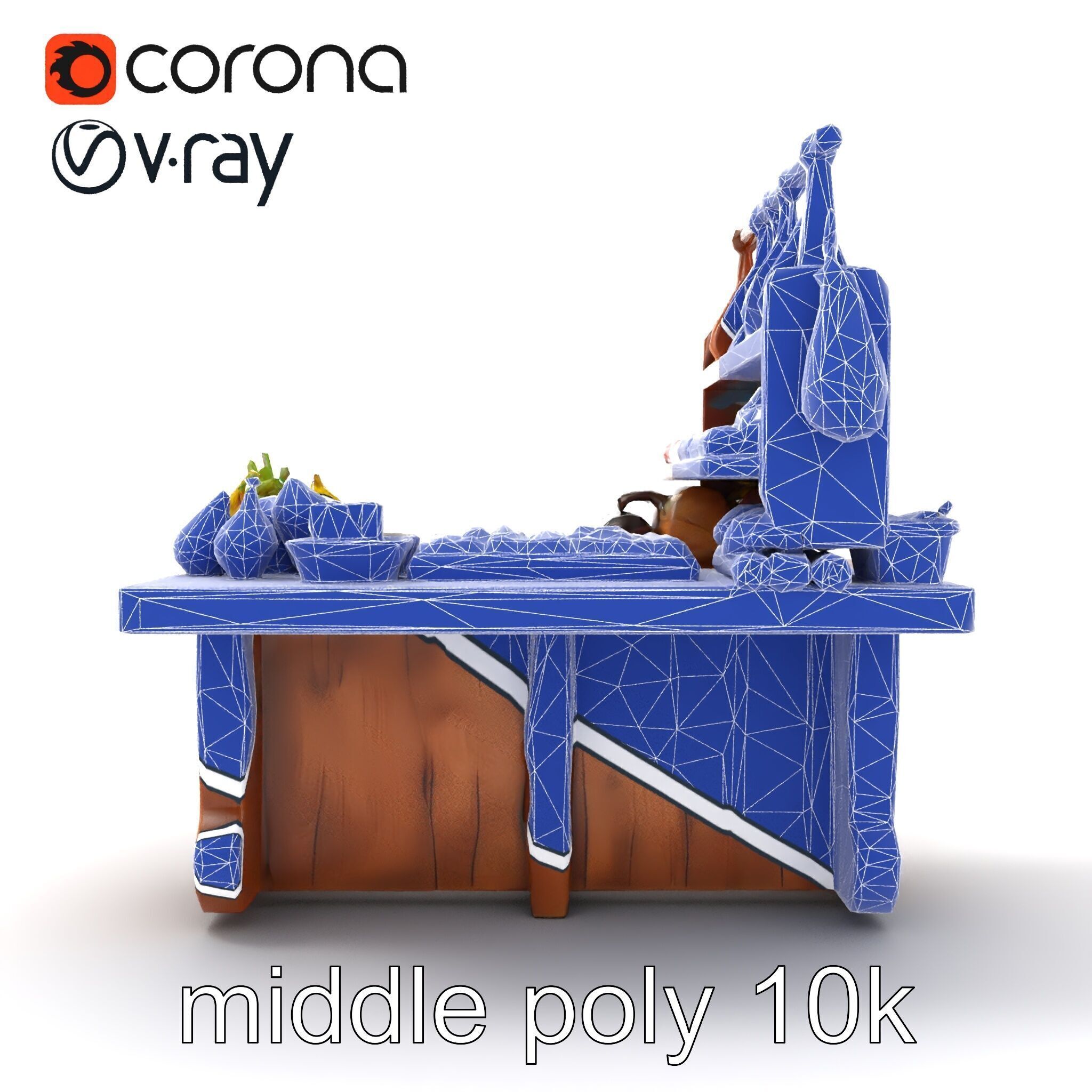 Vintage Rural Market Counter Display model pack Low-poly 3D model_14