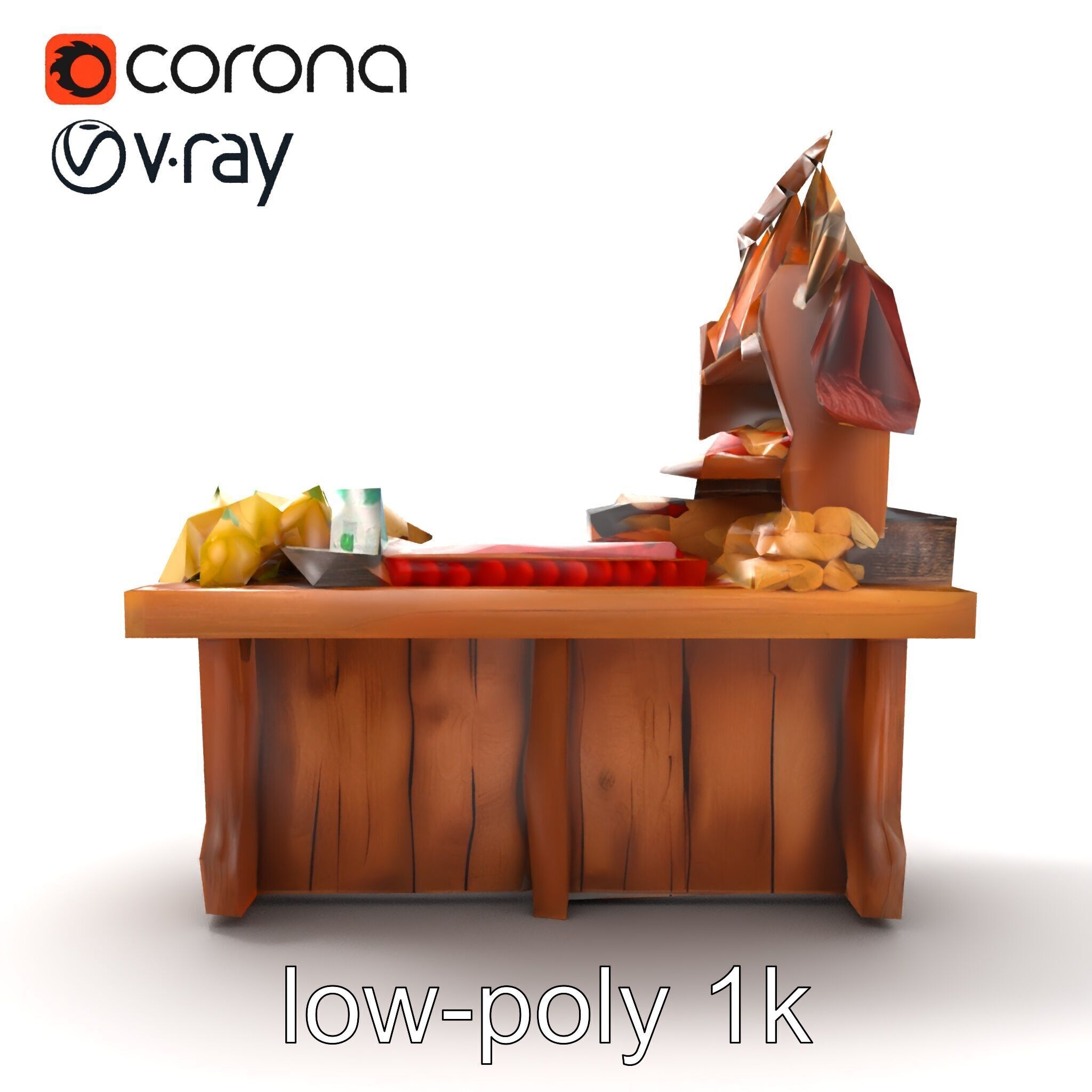 Vintage Rural Market Counter Display model pack Low-poly 3D model_17