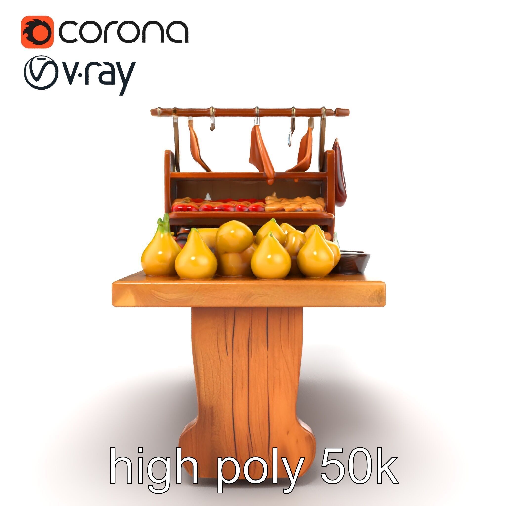Vintage Rural Market Counter Display model pack Low-poly 3D model_21