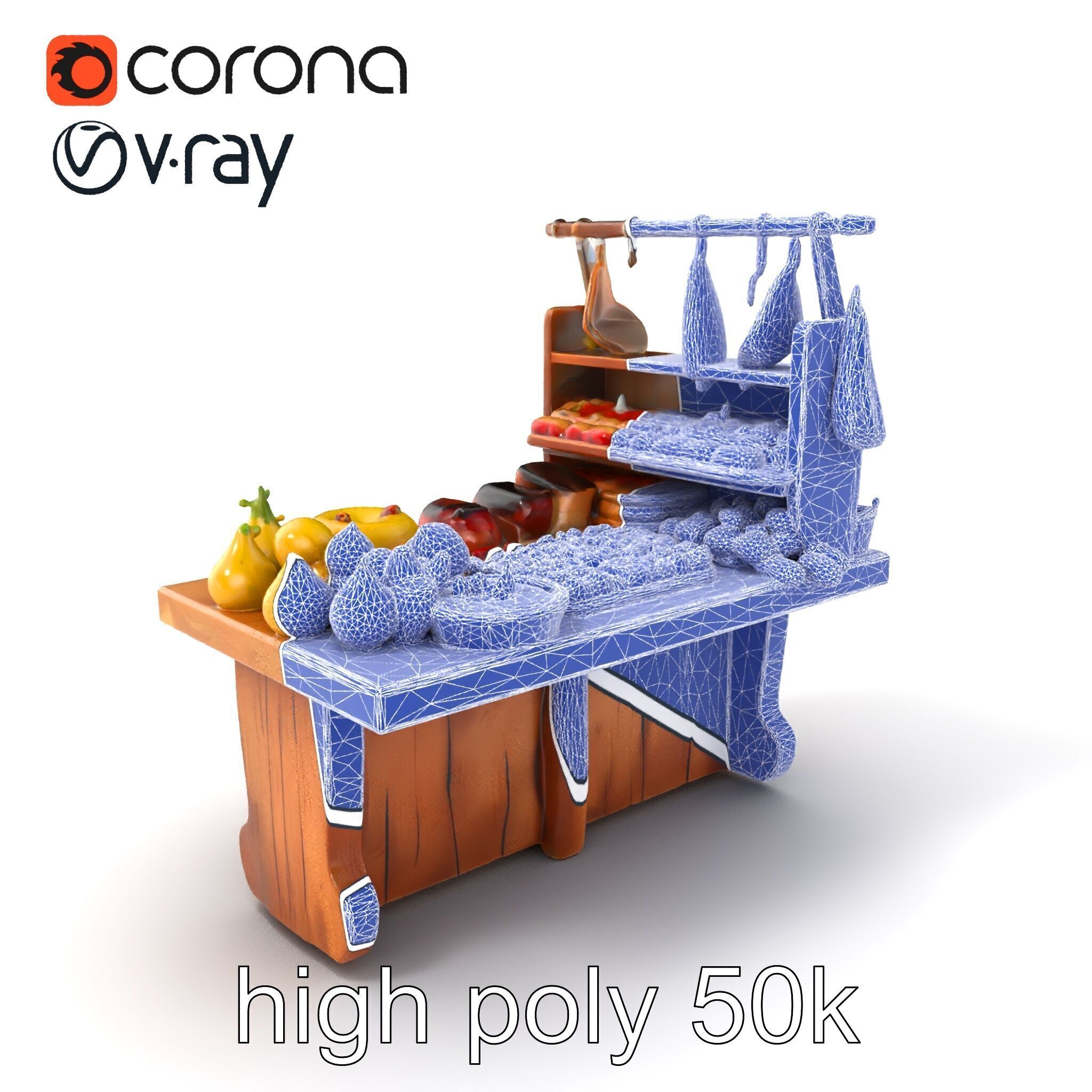 Vintage Rural Market Counter Display model pack Low-poly 3D model_10