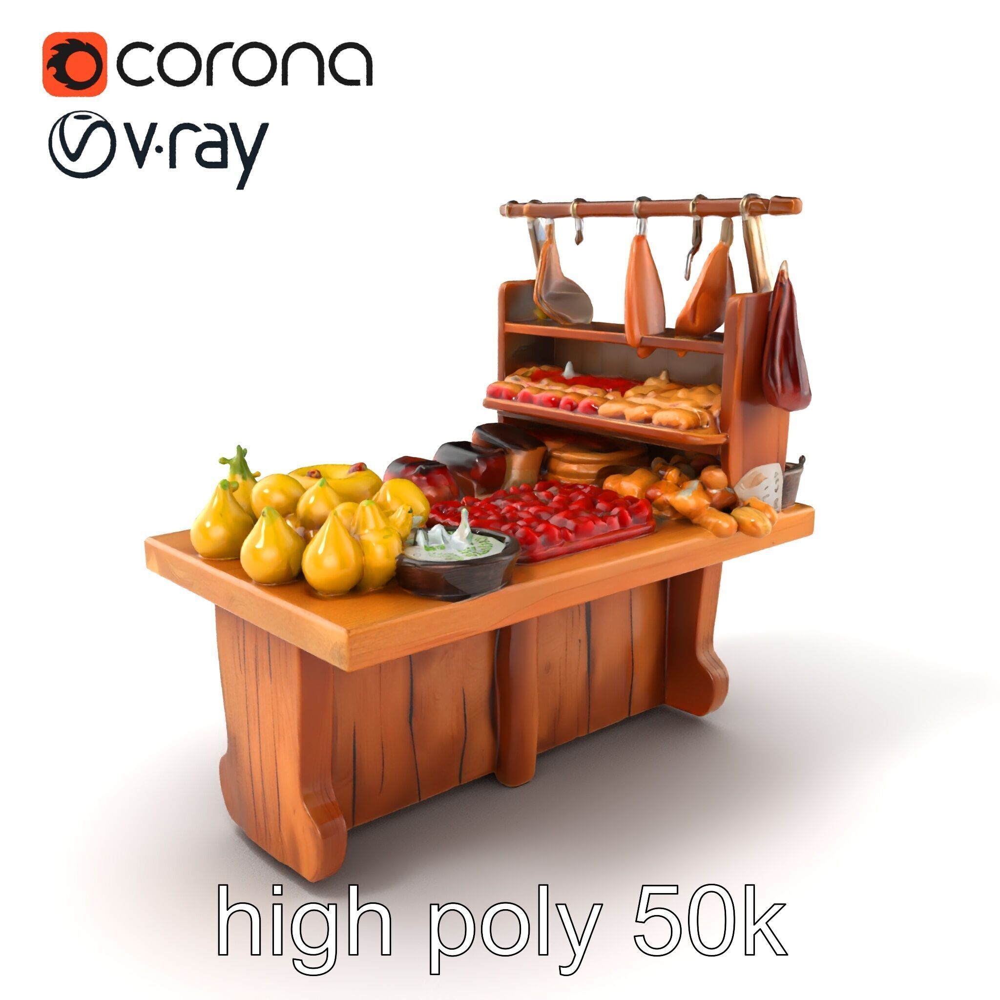 Vintage Rural Market Counter Display model pack Low-poly 3D model_2