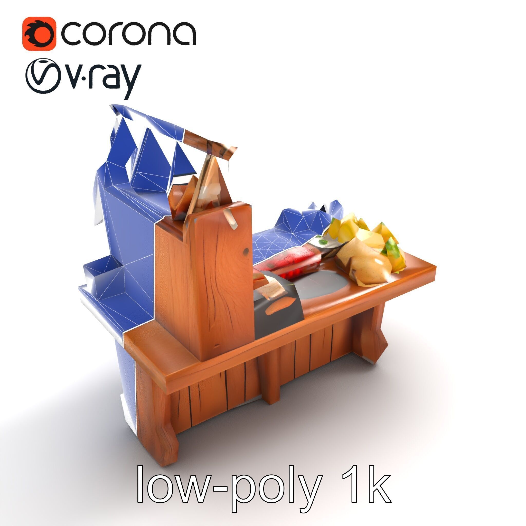 Vintage Rural Market Counter Display model pack Low-poly 3D model_16