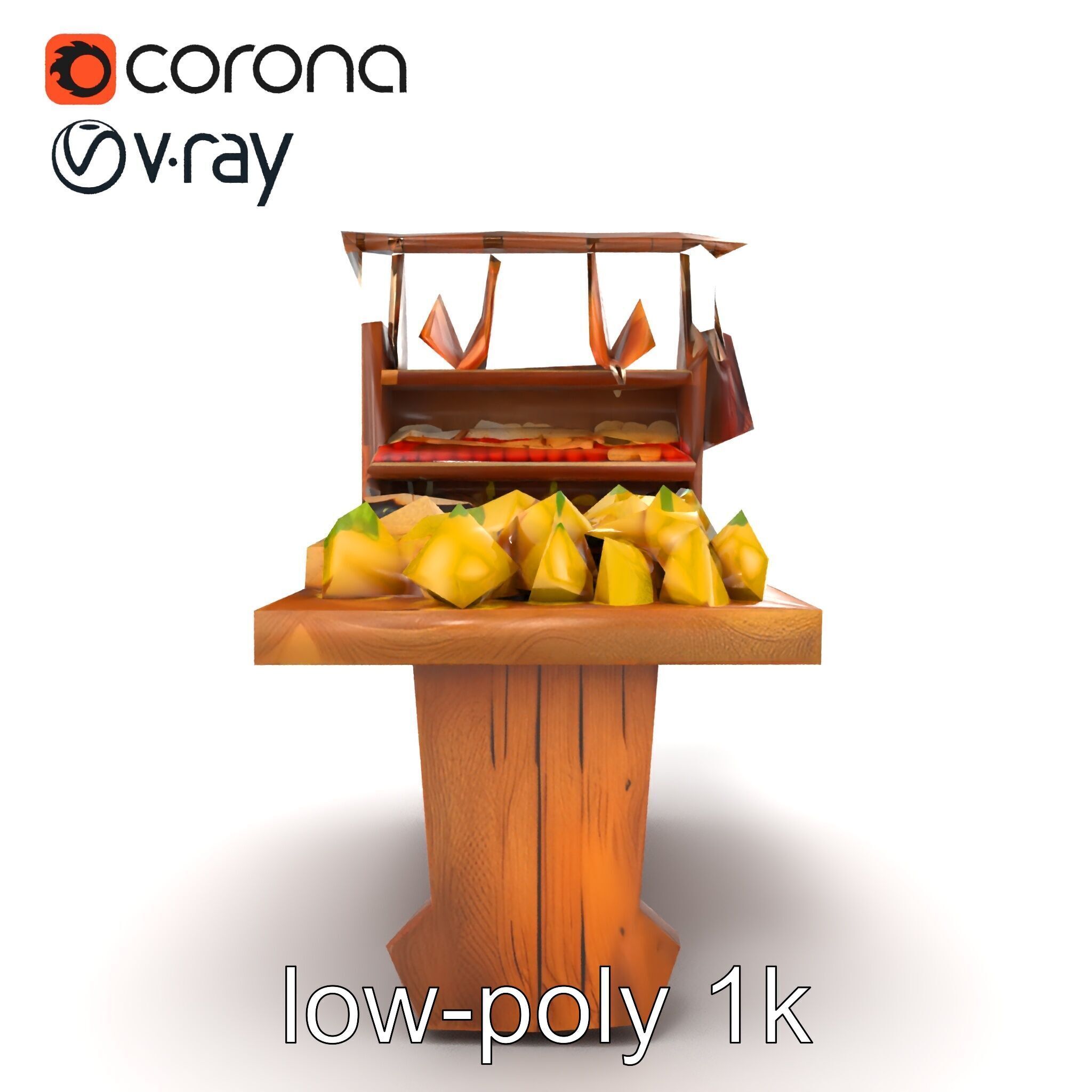 Vintage Rural Market Counter Display model pack Low-poly 3D model_20