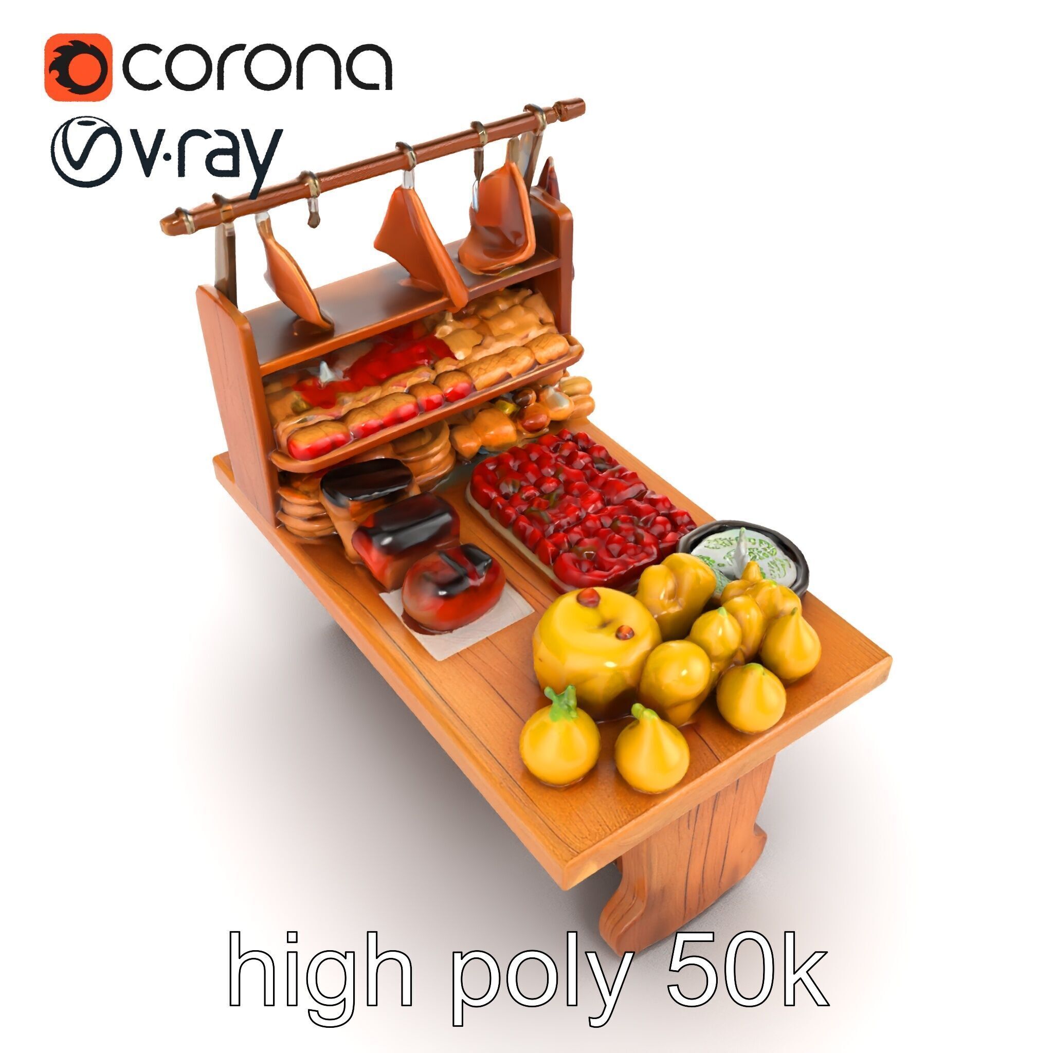 Vintage Rural Market Counter Display model pack Low-poly 3D model_18