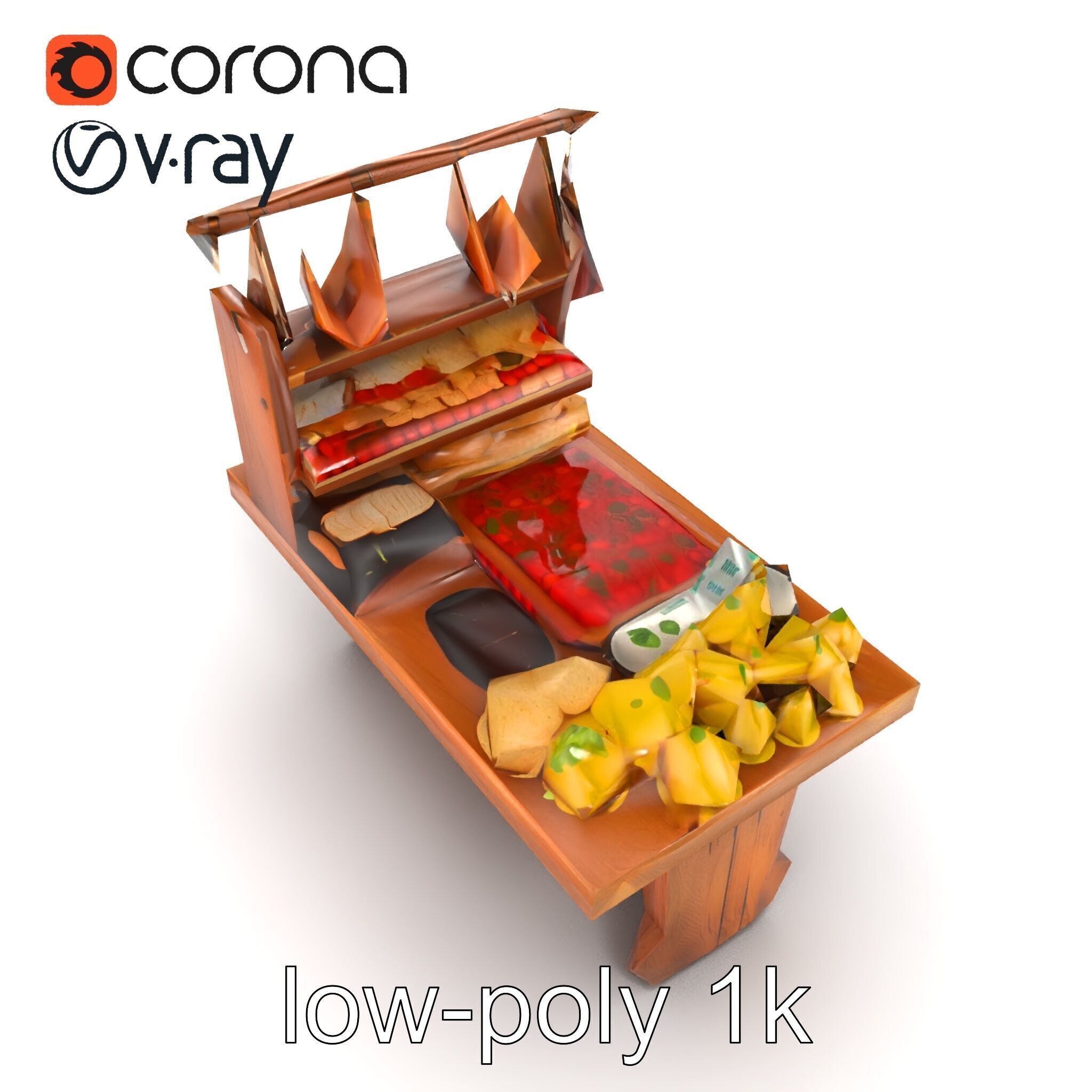Vintage Rural Market Counter Display model pack Low-poly 3D model_12