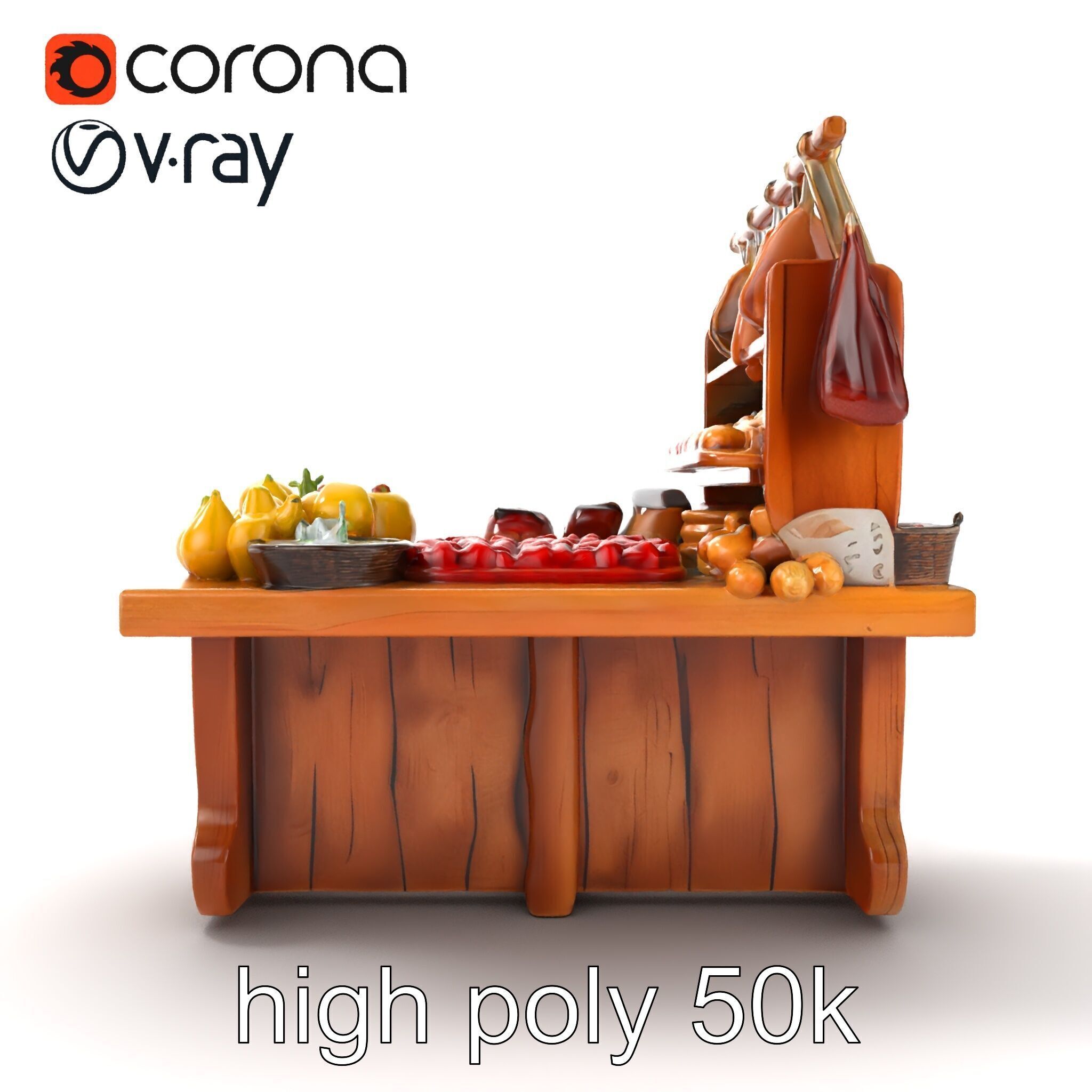 Vintage Rural Market Counter Display model pack Low-poly 3D model_25