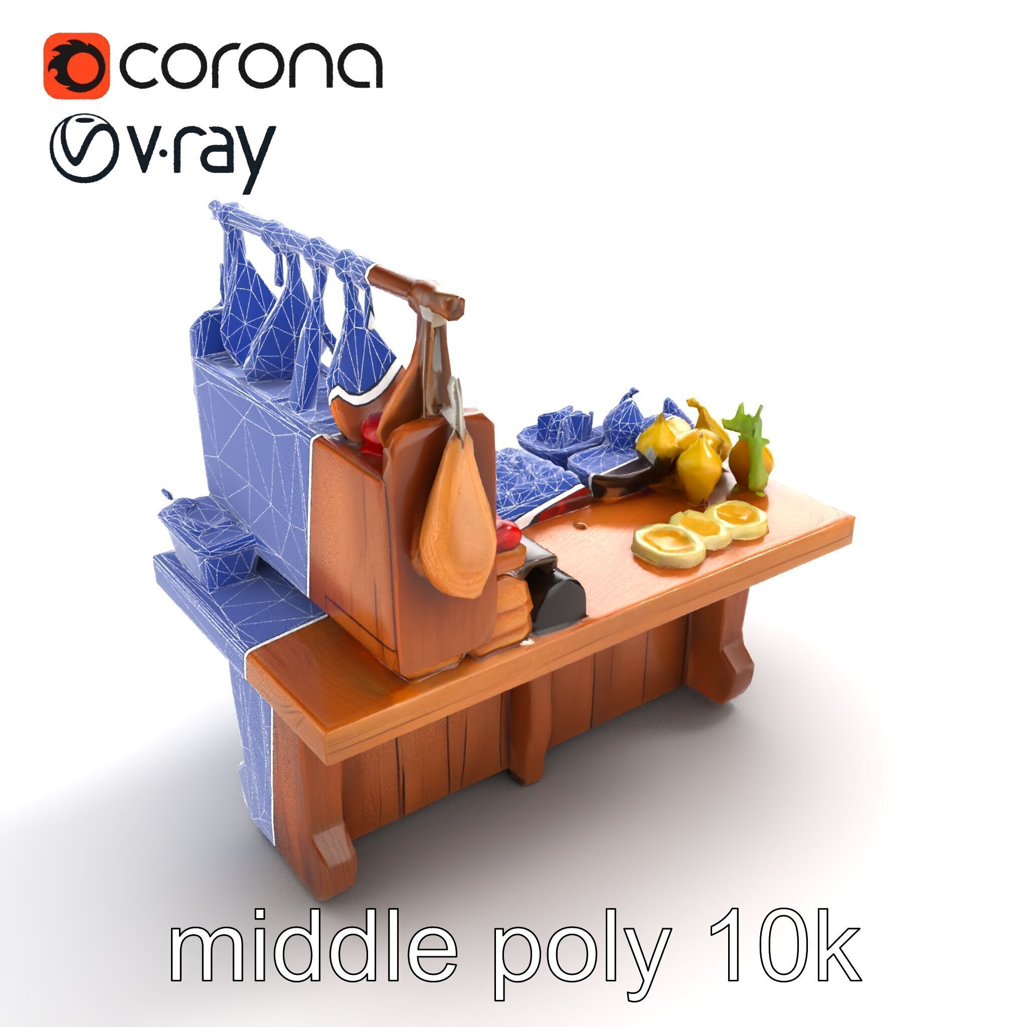 Vintage Rural Market Counter Display model pack Low-poly 3D model_29