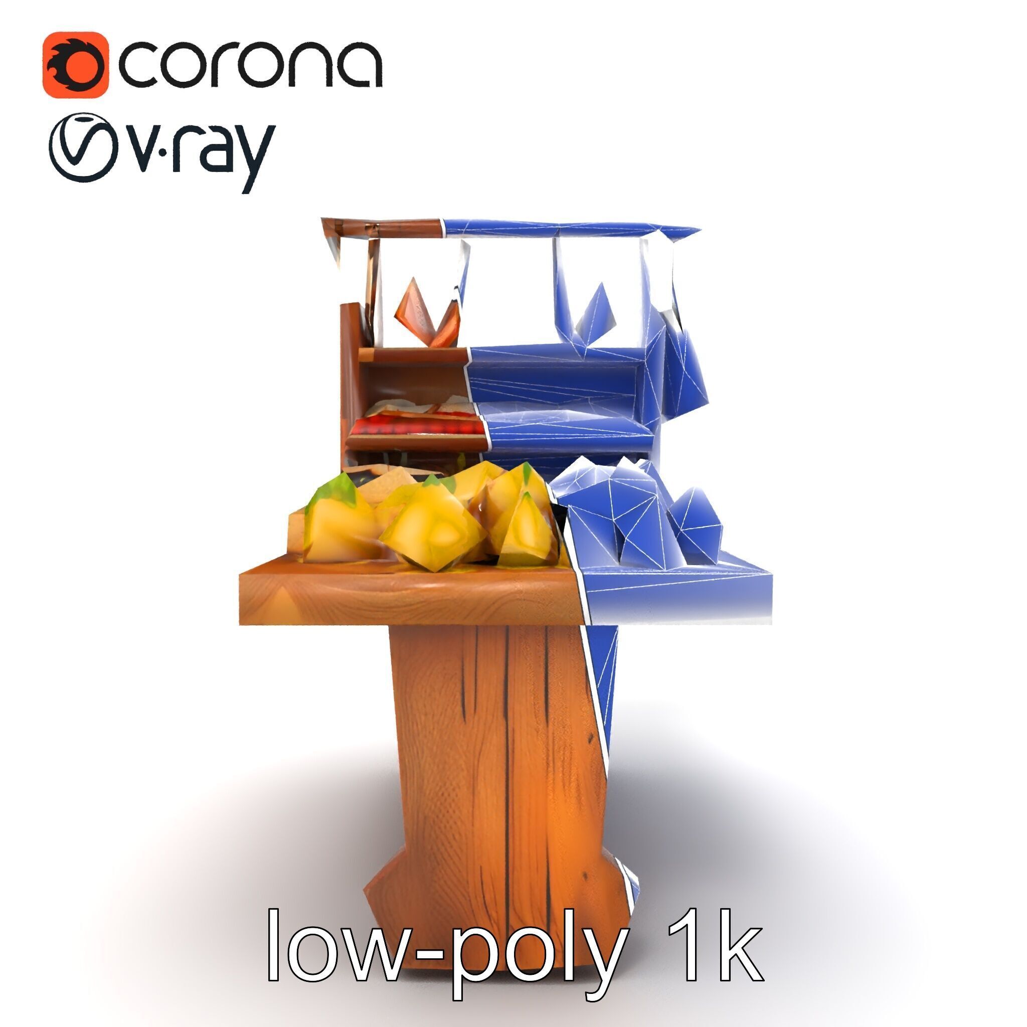 Vintage Rural Market Counter Display model pack Low-poly 3D model_19