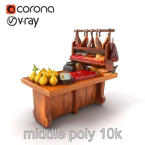 Vintage Rural Market Counter Display model pack Low-poly 3D model