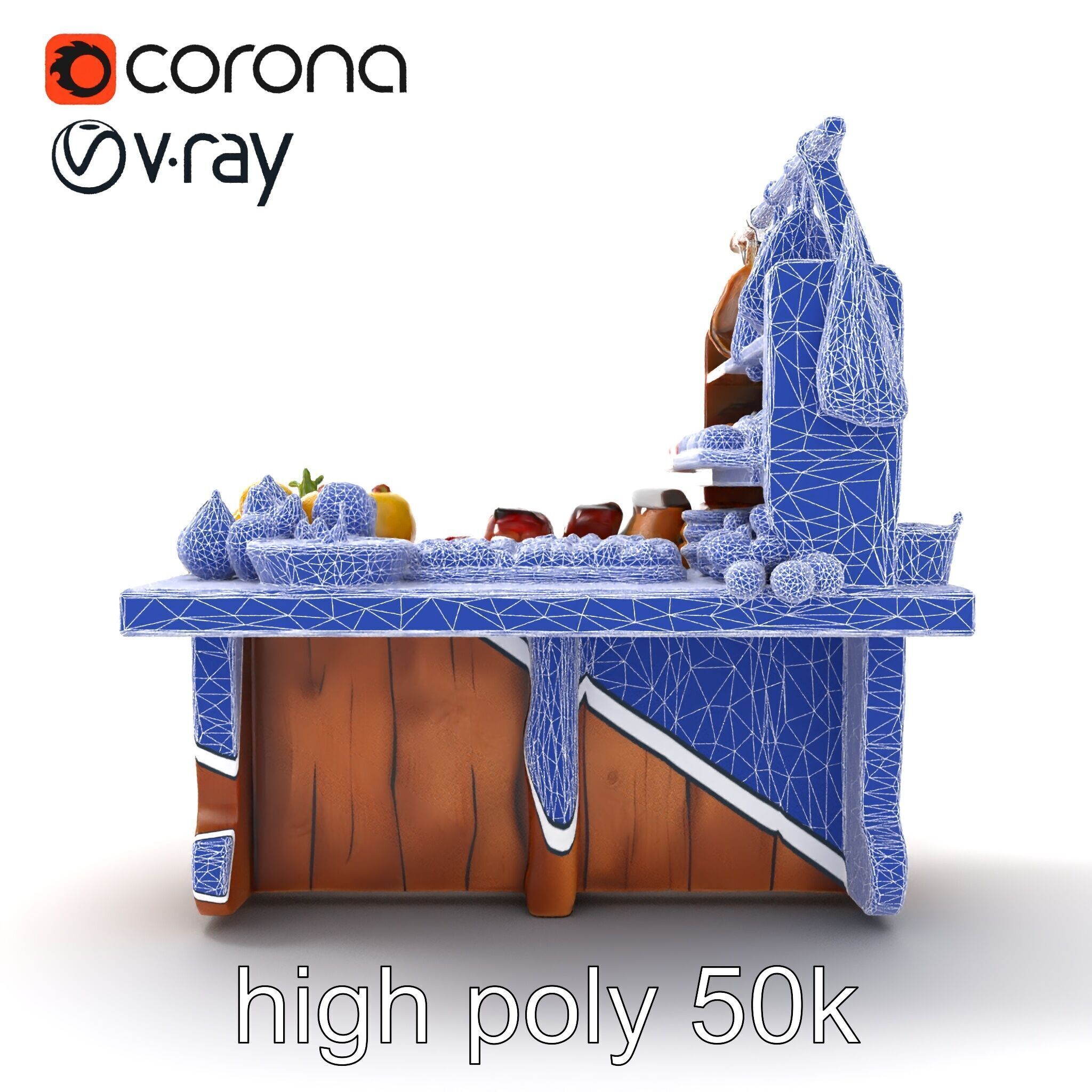 Vintage Rural Market Counter Display model pack Low-poly 3D model_31