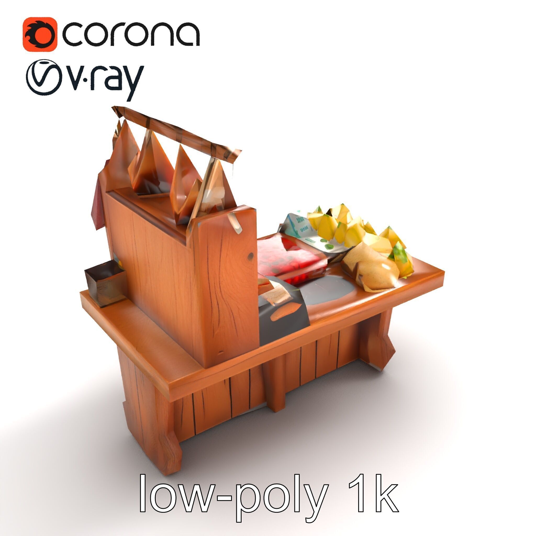 Vintage Rural Market Counter Display model pack Low-poly 3D model_9