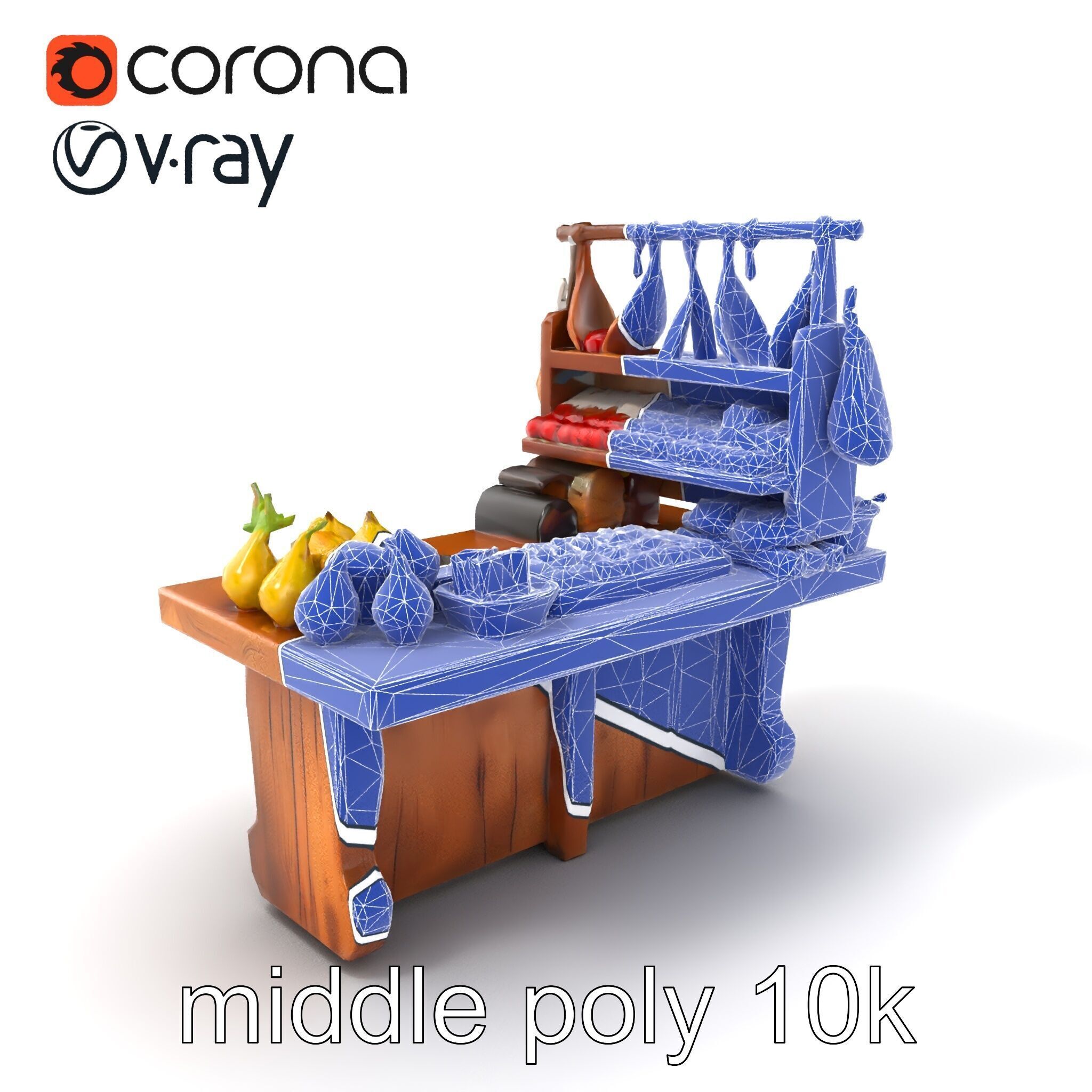 Vintage Rural Market Counter Display model pack Low-poly 3D model_6