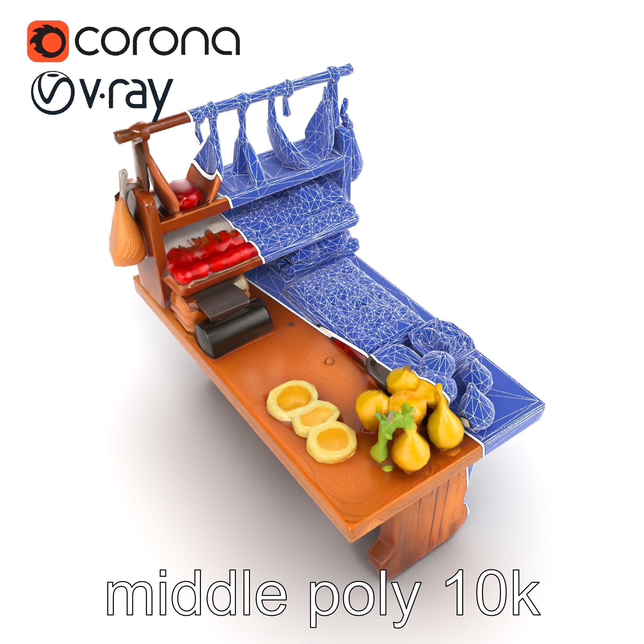 Vintage Rural Market Counter Display model pack Low-poly 3D model_28