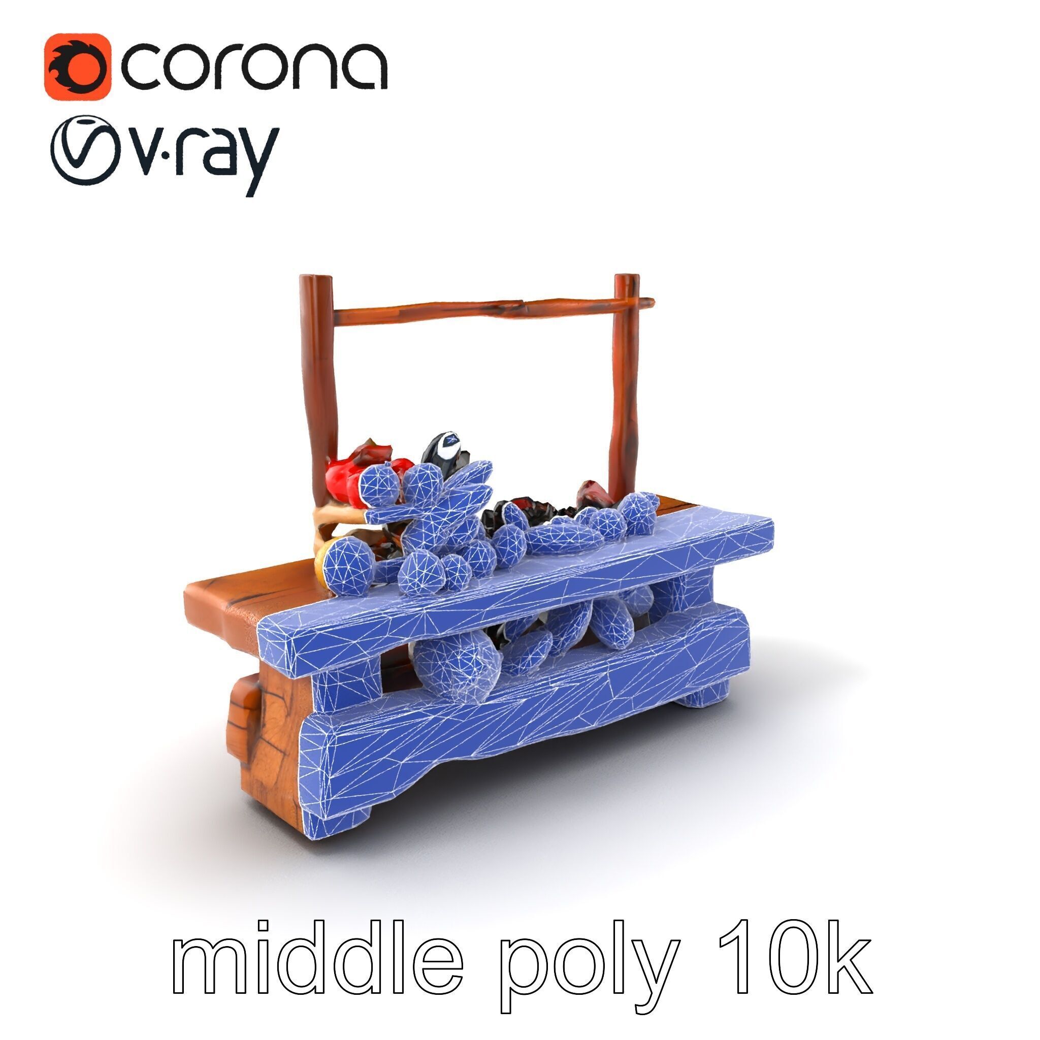 Rustic Market Table with Produce and Meats Model Pack Low-poly 3D model_6