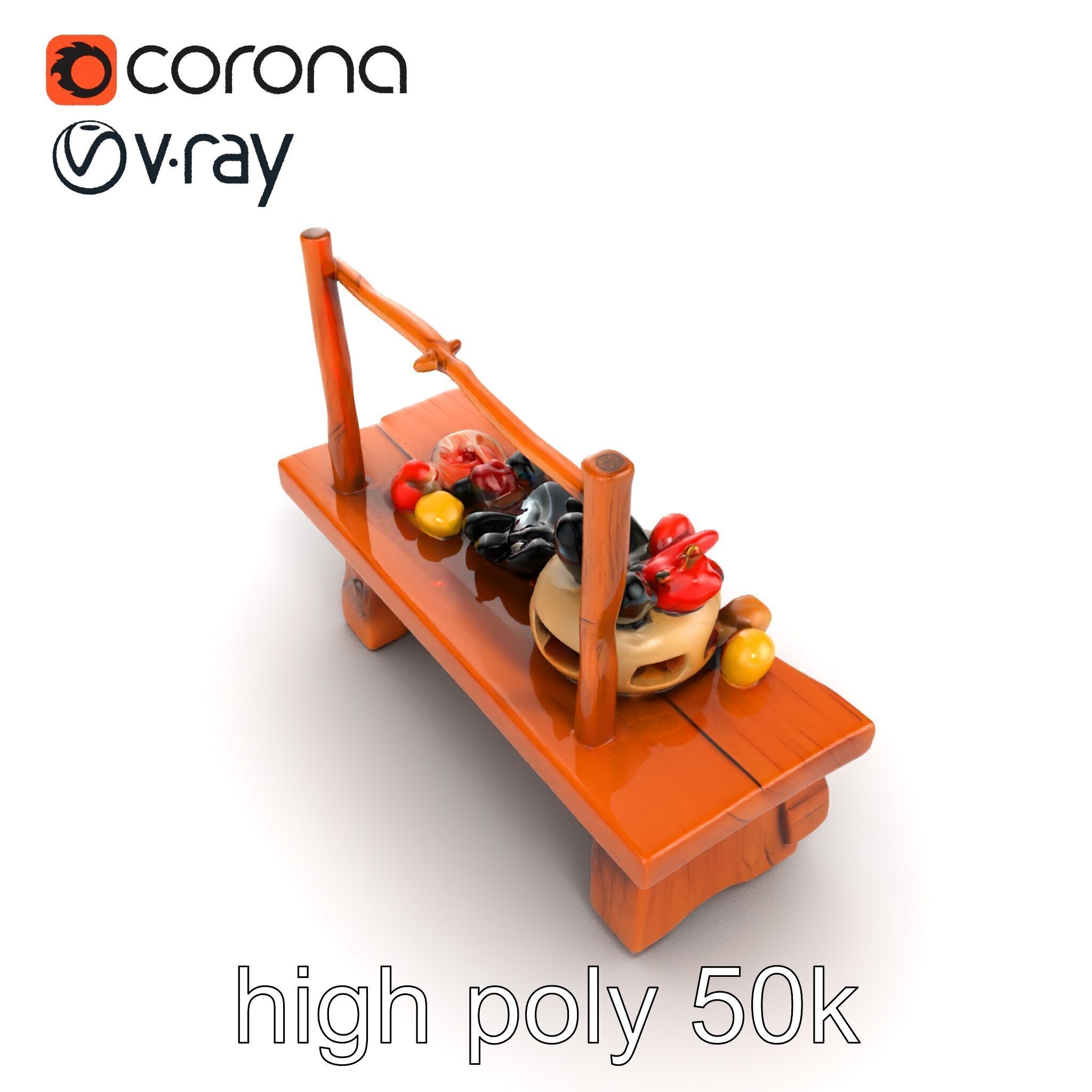 Rustic Market Table with Produce and Meats Model Pack Low-poly 3D model_17