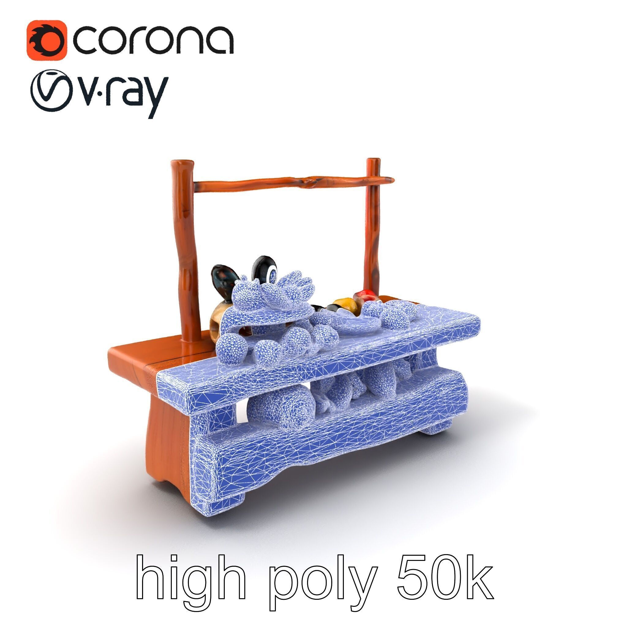 Rustic Market Table with Produce and Meats Model Pack Low-poly 3D model_10