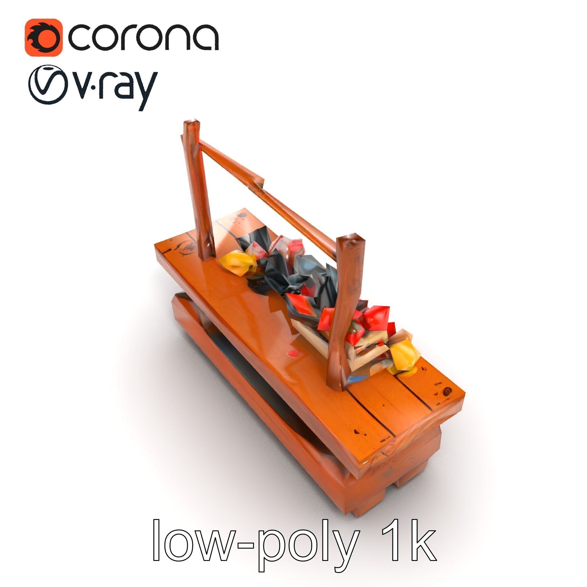 Rustic Market Table with Produce and Meats Model Pack Low-poly 3D model_23