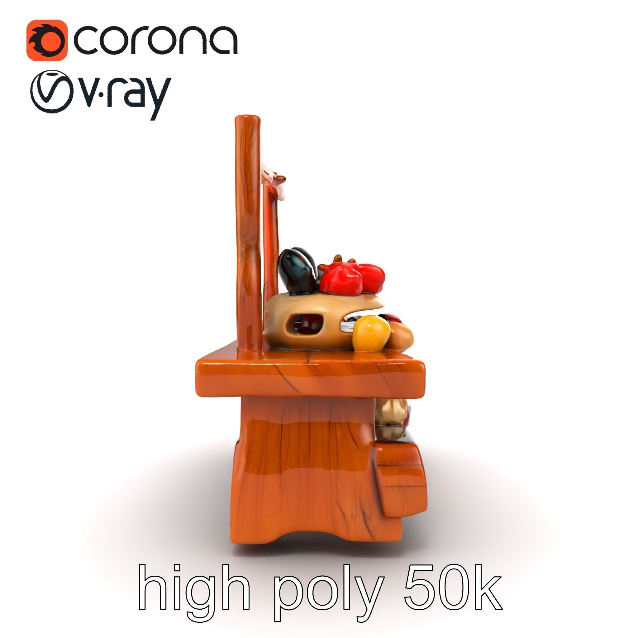 Rustic Market Table with Produce and Meats Model Pack Low-poly 3D model_20