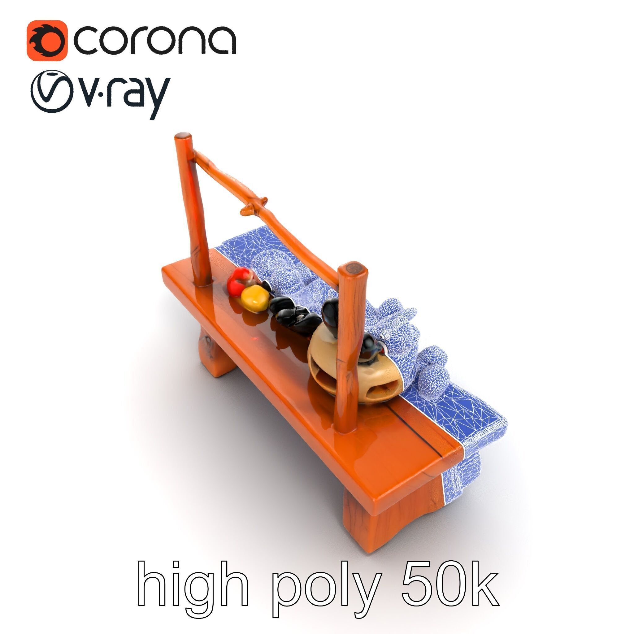 Rustic Market Table with Produce and Meats Model Pack Low-poly 3D model_31