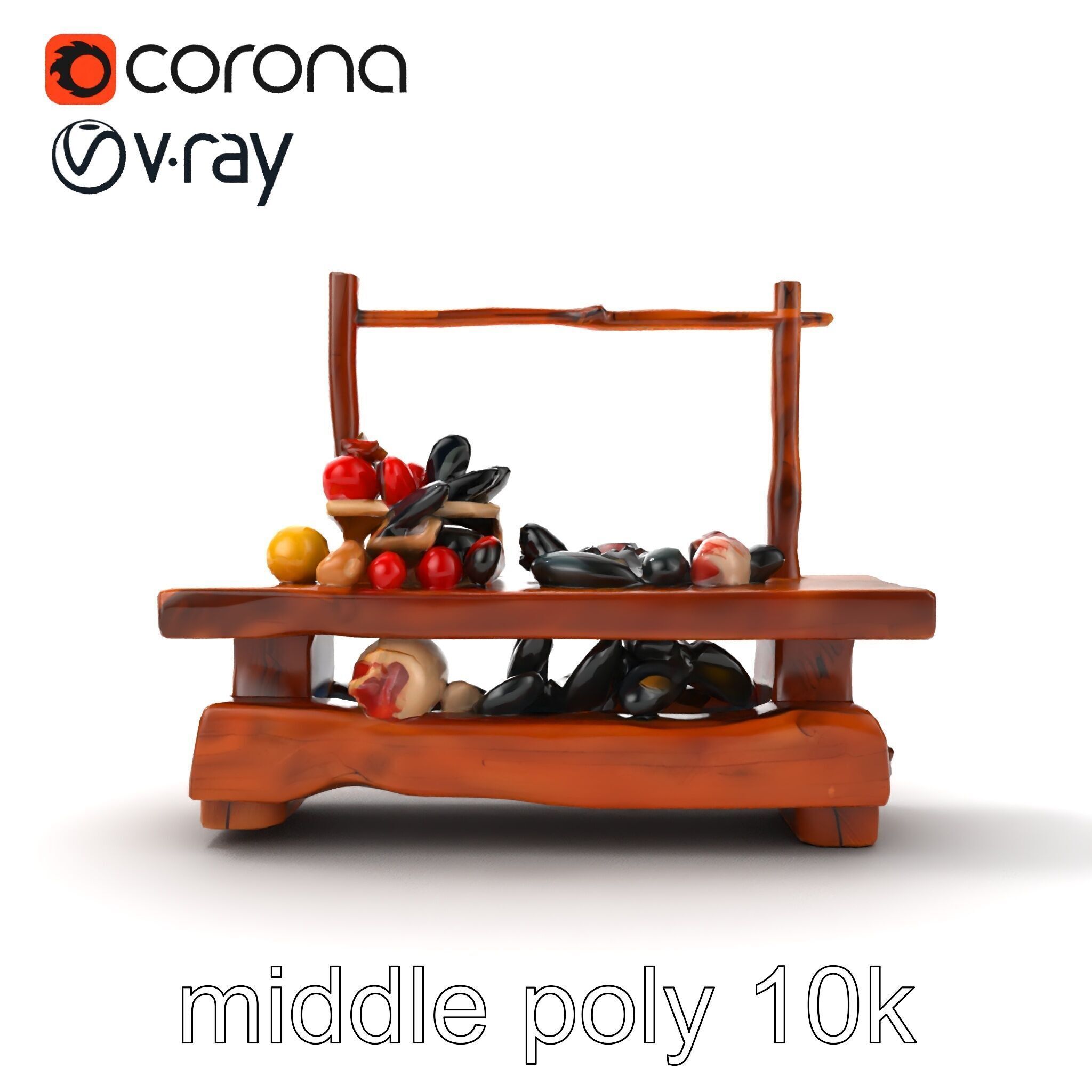 Rustic Market Table with Produce and Meats Model Pack Low-poly 3D model_25