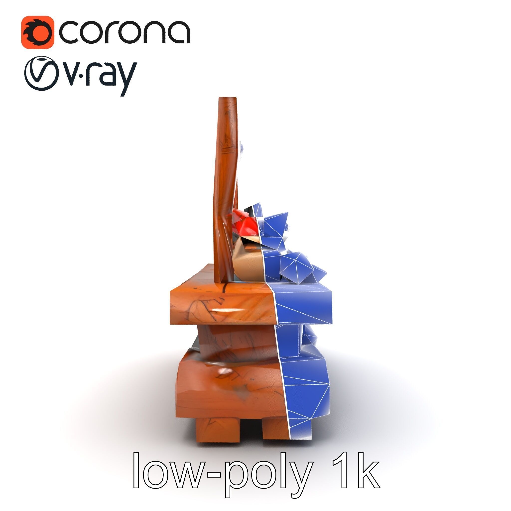 Rustic Market Table with Produce and Meats Model Pack Low-poly 3D model_19