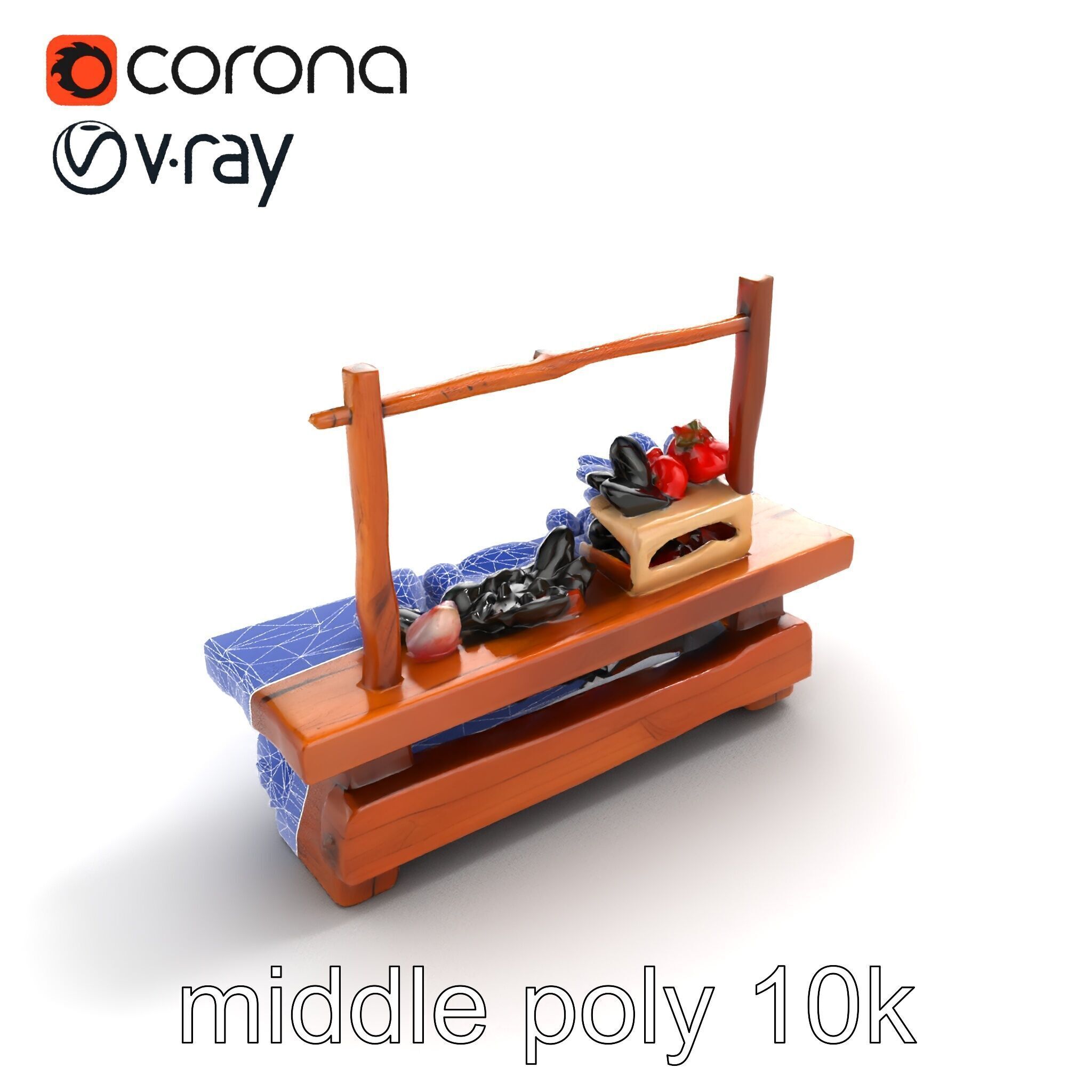 Rustic Market Table with Produce and Meats Model Pack Low-poly 3D model_11