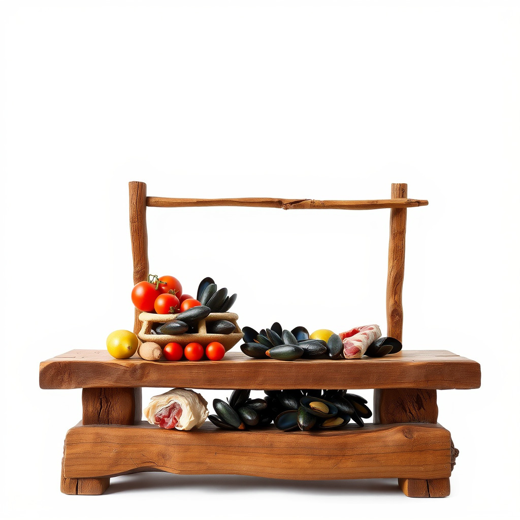 Rustic Market Table with Produce and Meats Model Pack Low-poly 3D model_4