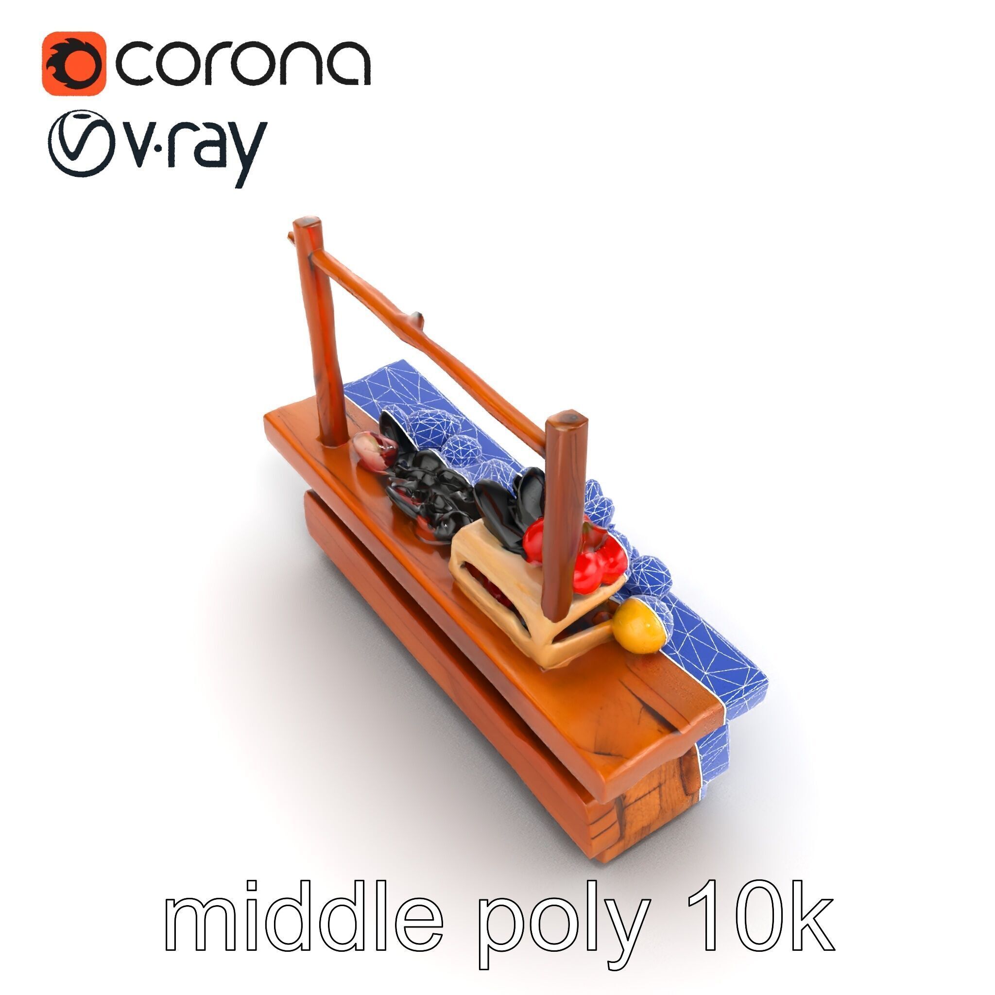 Rustic Market Table with Produce and Meats Model Pack Low-poly 3D model_28