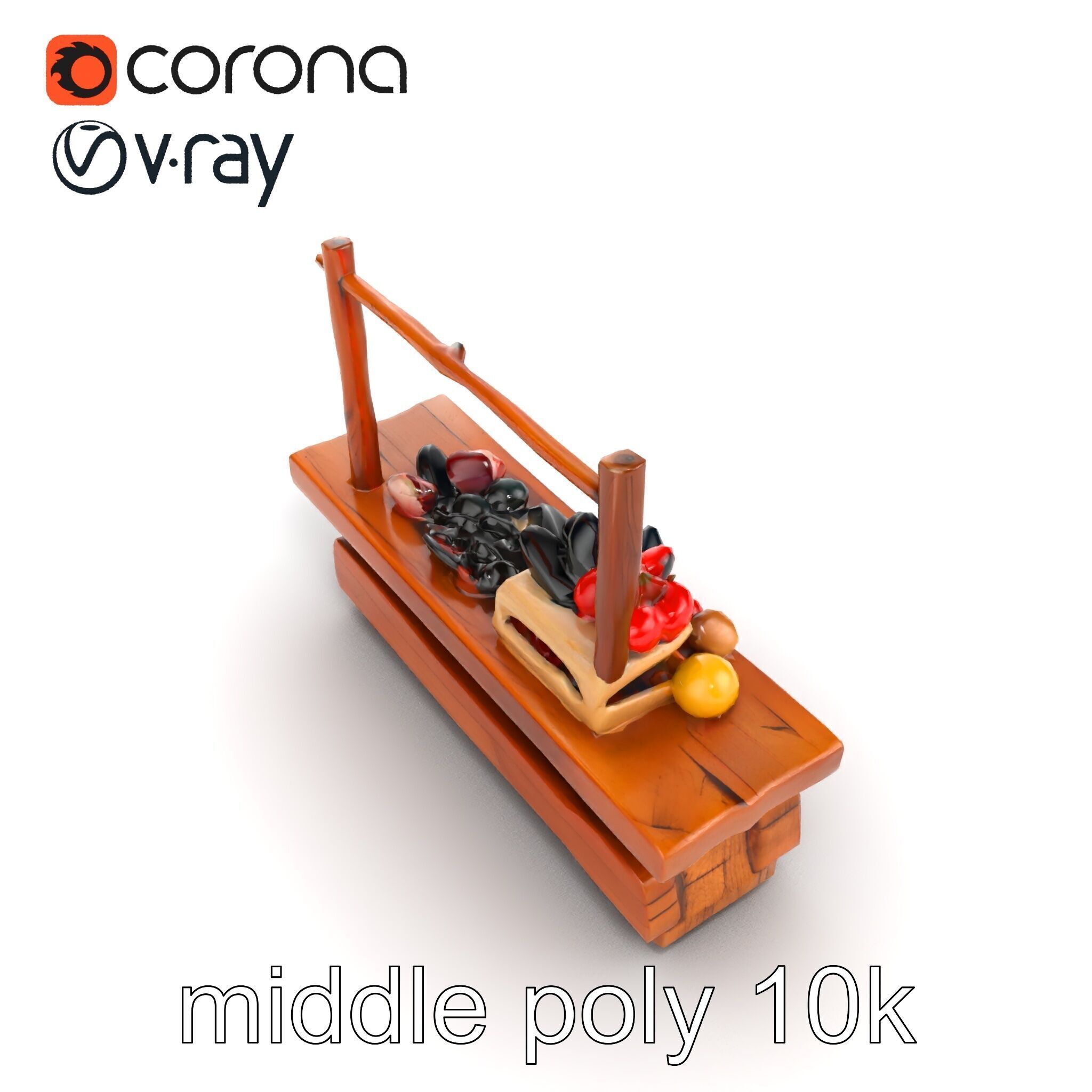 Rustic Market Table with Produce and Meats Model Pack Low-poly 3D model_24