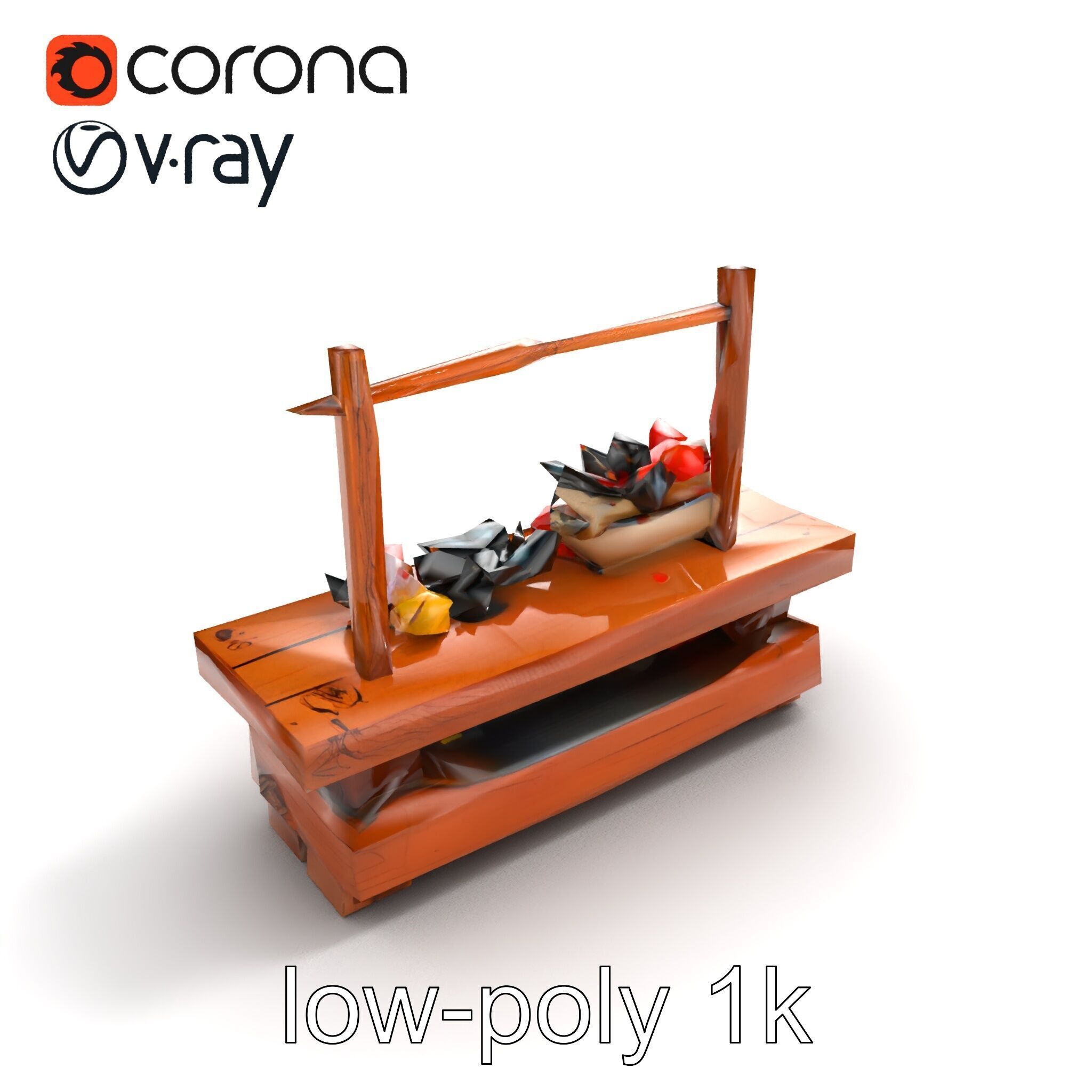 Rustic Market Table with Produce and Meats Model Pack Low-poly 3D model_9