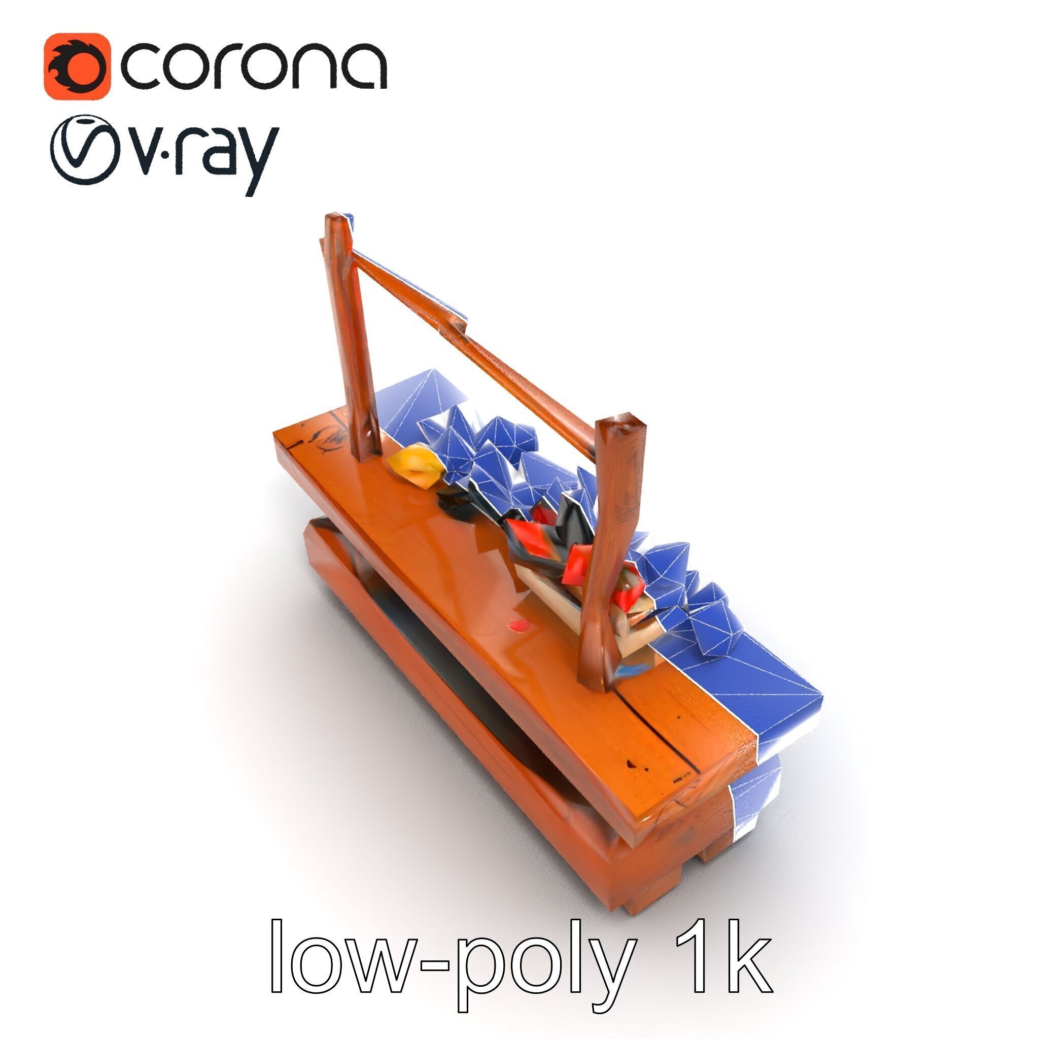 Rustic Market Table with Produce and Meats Model Pack Low-poly 3D model_16