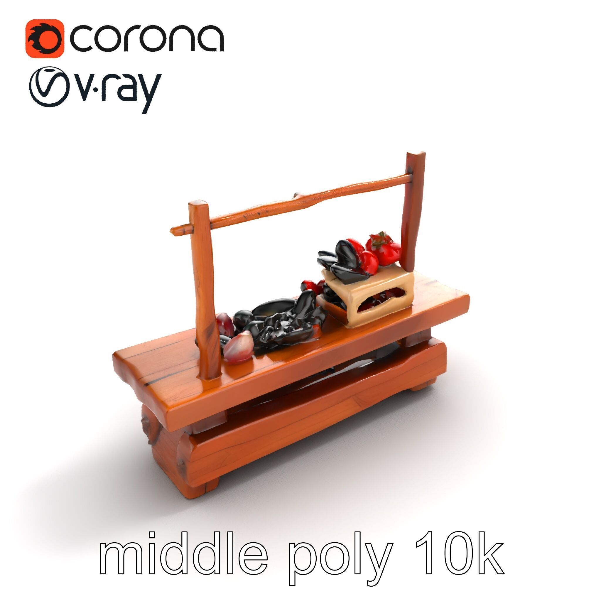 Rustic Market Table with Produce and Meats Model Pack Low-poly 3D model_8