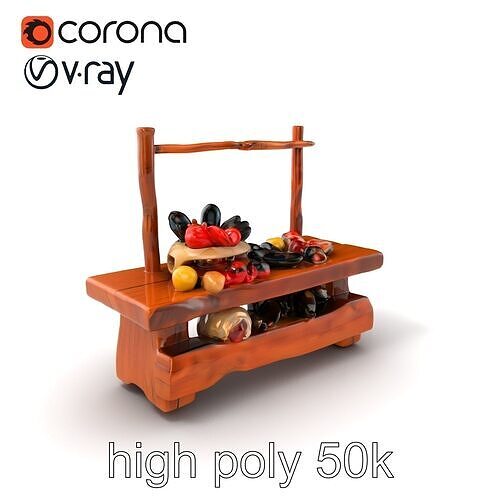 Rustic Market Table with Produce and Meats Model Pack Low-poly 3D model 2