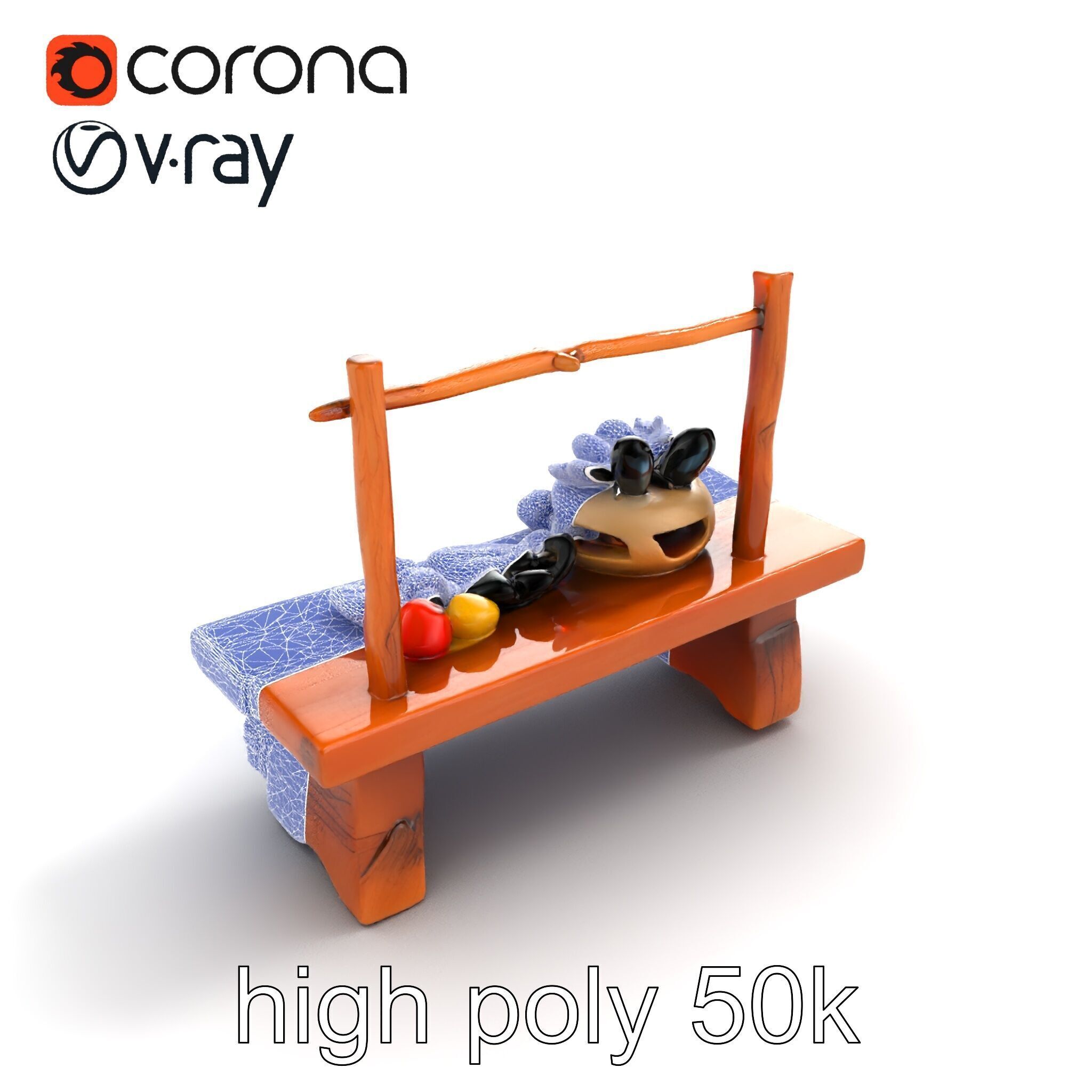 Rustic Market Table with Produce and Meats Model Pack Low-poly 3D model_22