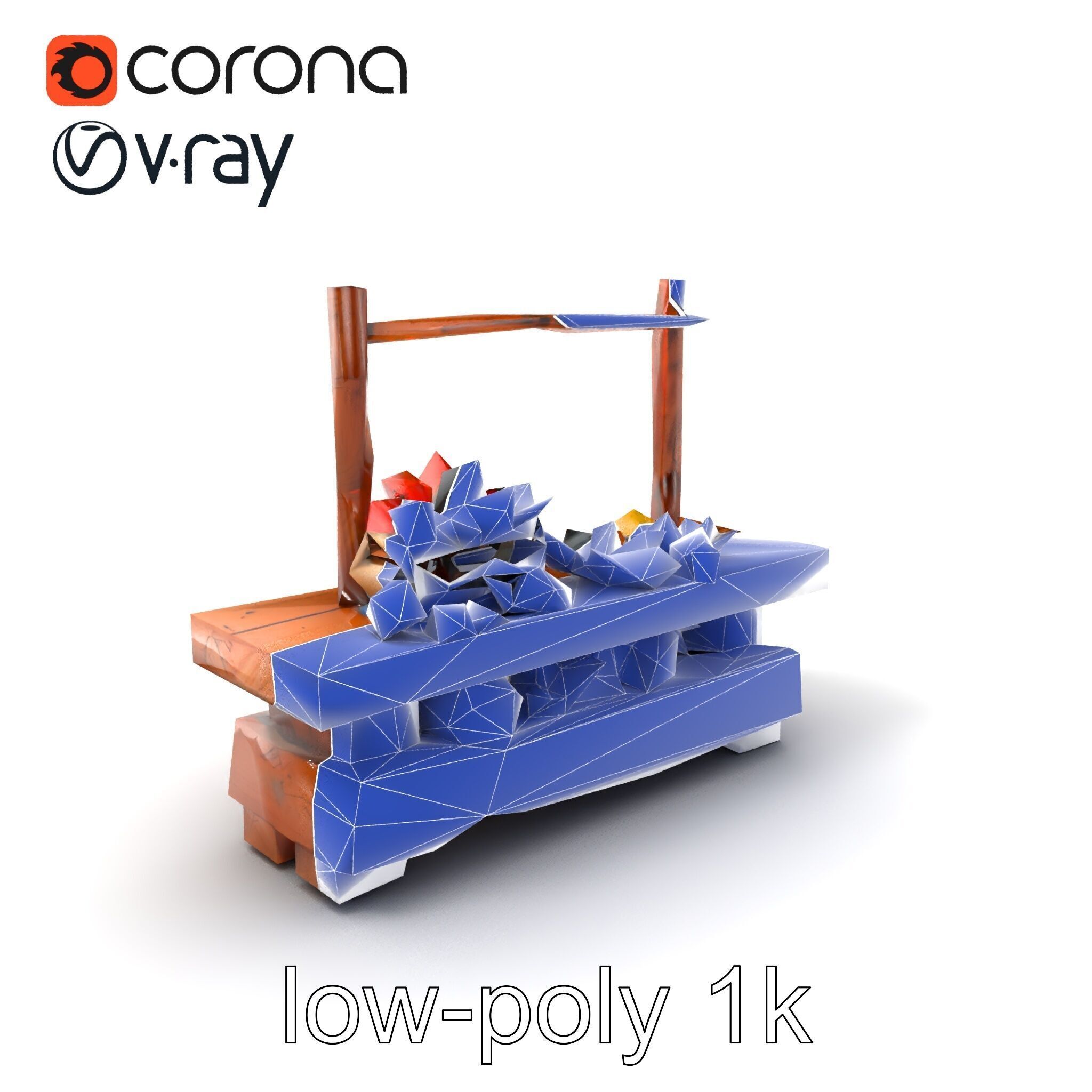 Rustic Market Table with Produce and Meats Model Pack Low-poly 3D model_7