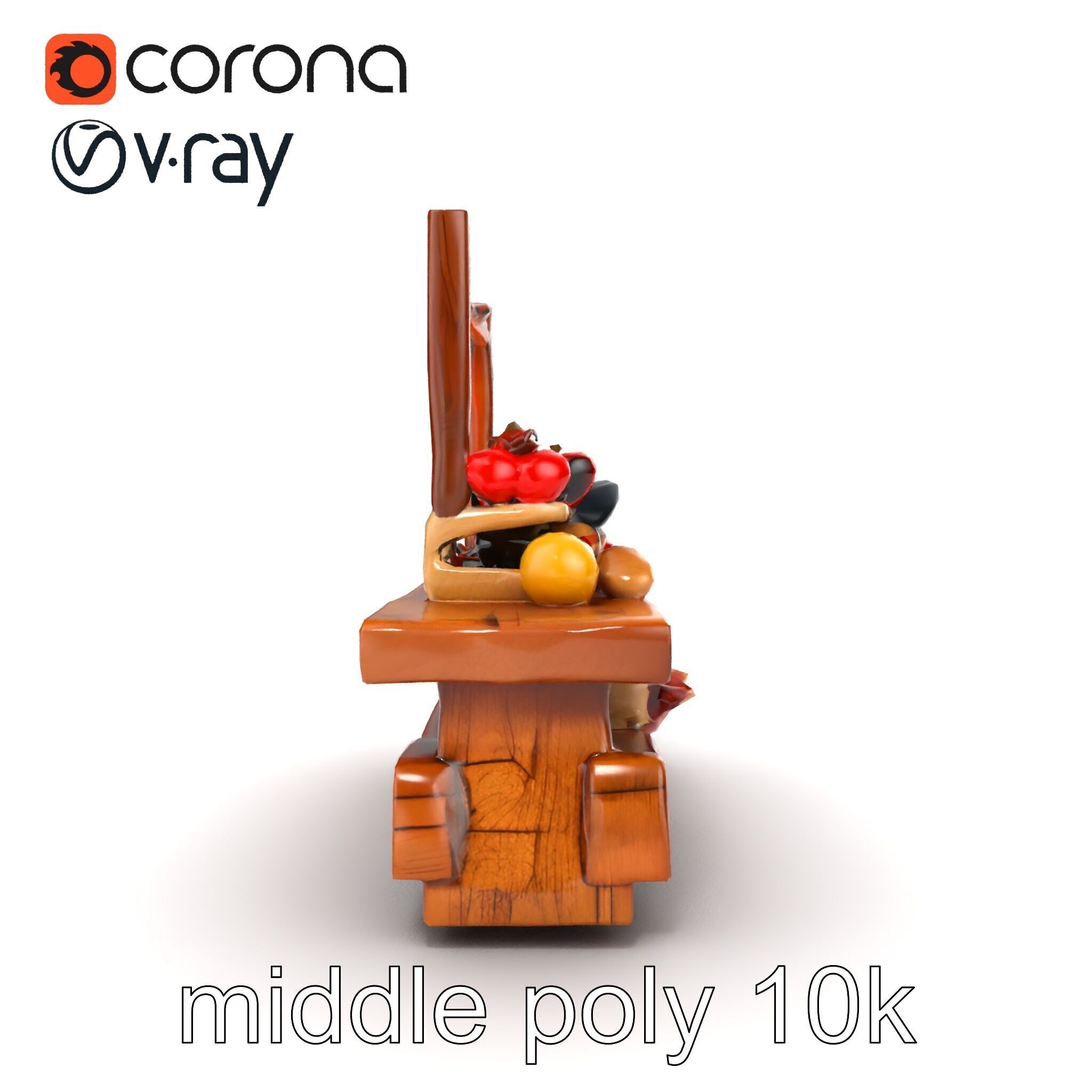 Rustic Market Table with Produce and Meats Model Pack Low-poly 3D model_29