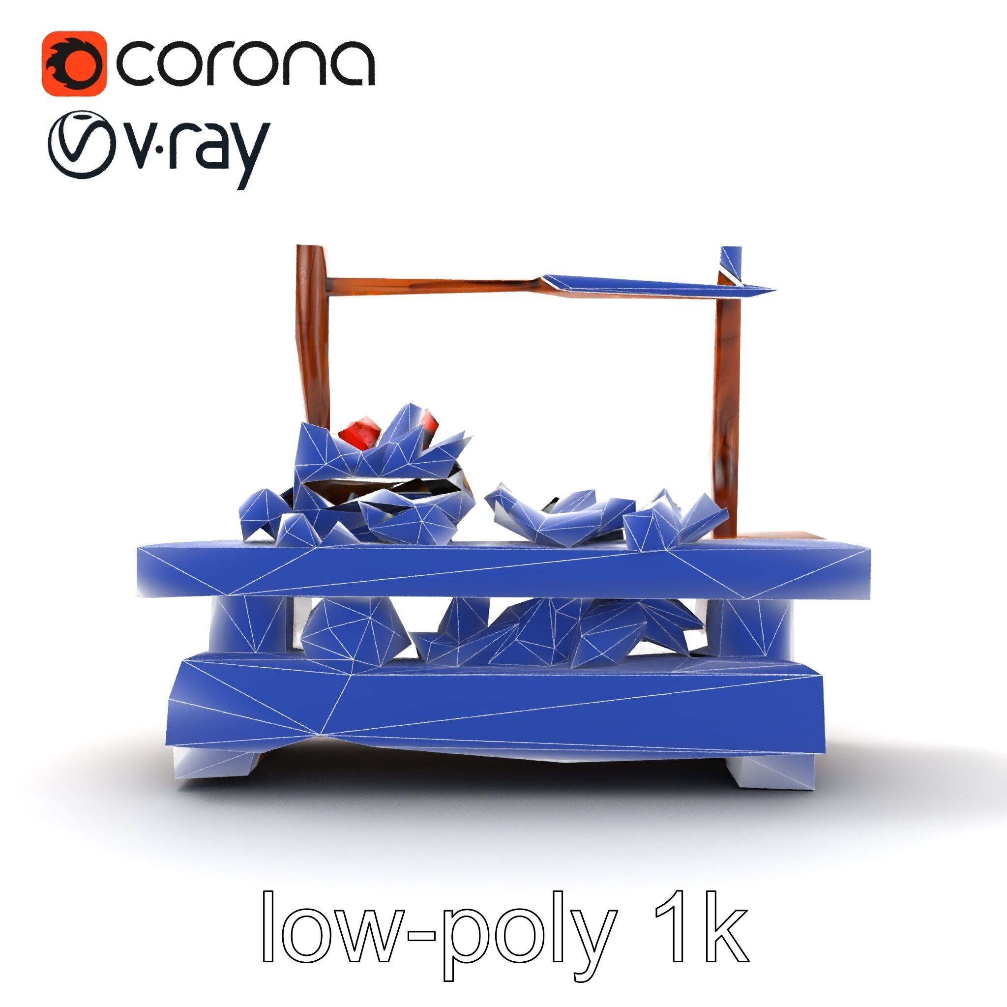 Rustic Market Table with Produce and Meats Model Pack Low-poly 3D model_13