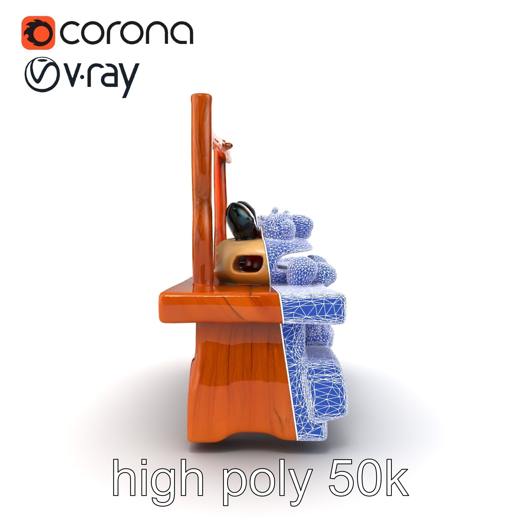 Rustic Market Table with Produce and Meats Model Pack Low-poly 3D model_14