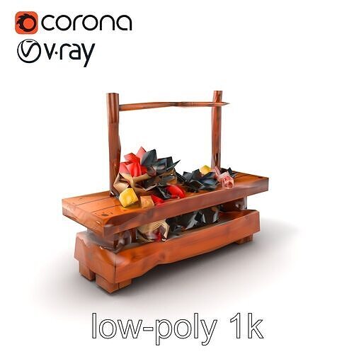 Rustic Market Table with Produce and Meats Model Pack Low-poly 3D model 5