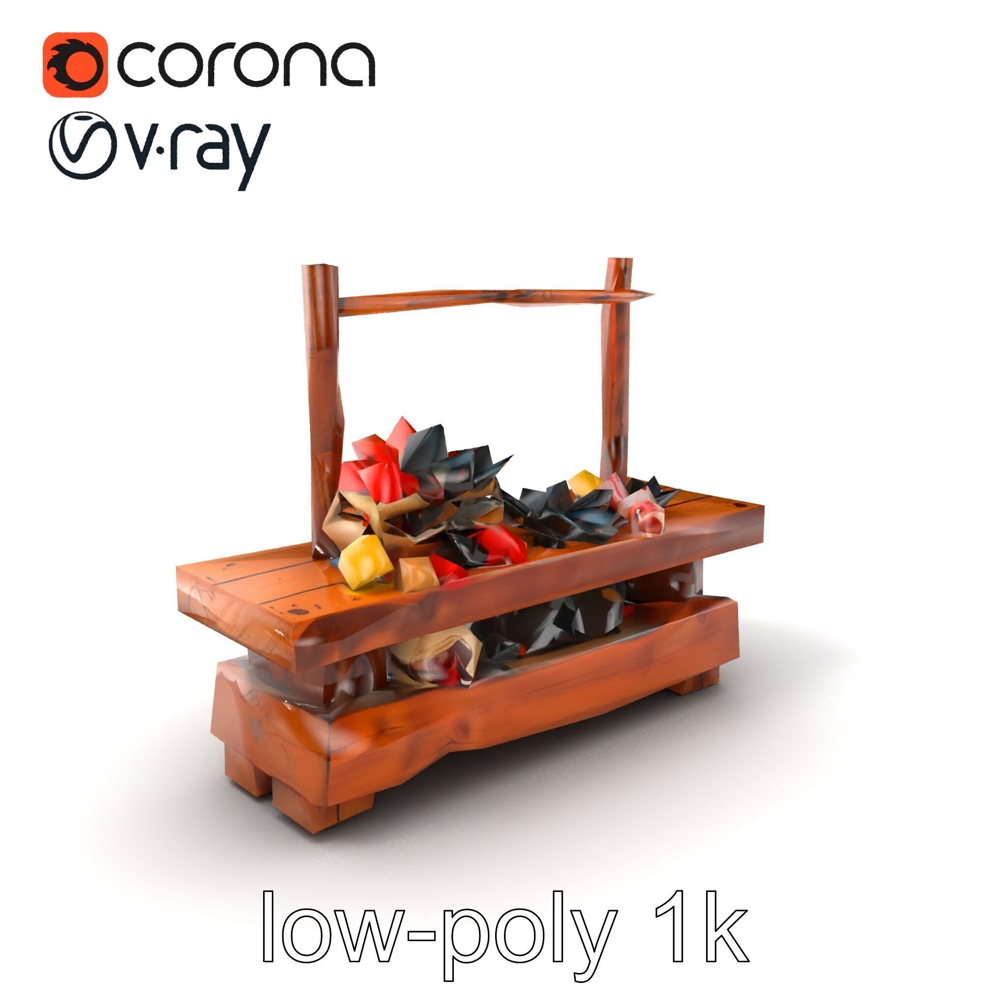 Rustic Market Table with Produce and Meats Model Pack Low-poly 3D model_5