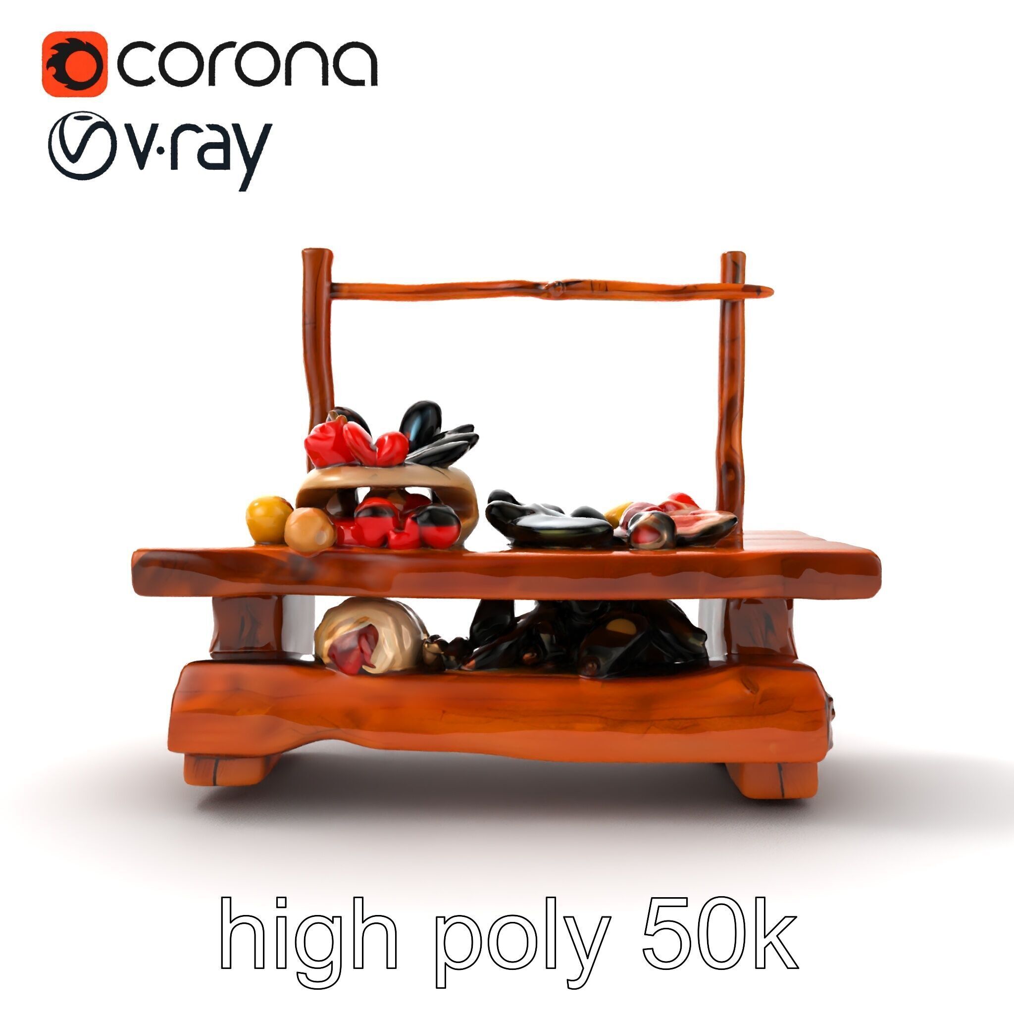 Rustic Market Table with Produce and Meats Model Pack Low-poly 3D model_18