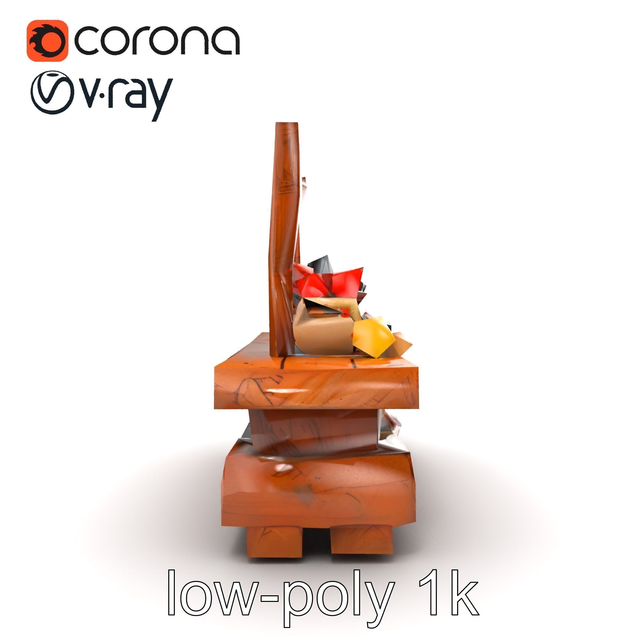 Rustic Market Table with Produce and Meats Model Pack Low-poly 3D model_21