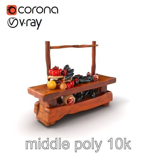 Rustic Market Table with Produce and Meats Model Pack Low-poly 3D model