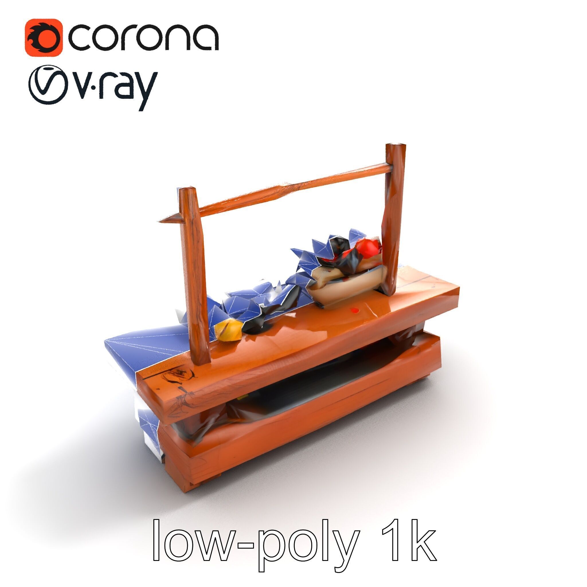 Rustic Market Table with Produce and Meats Model Pack Low-poly 3D model_27